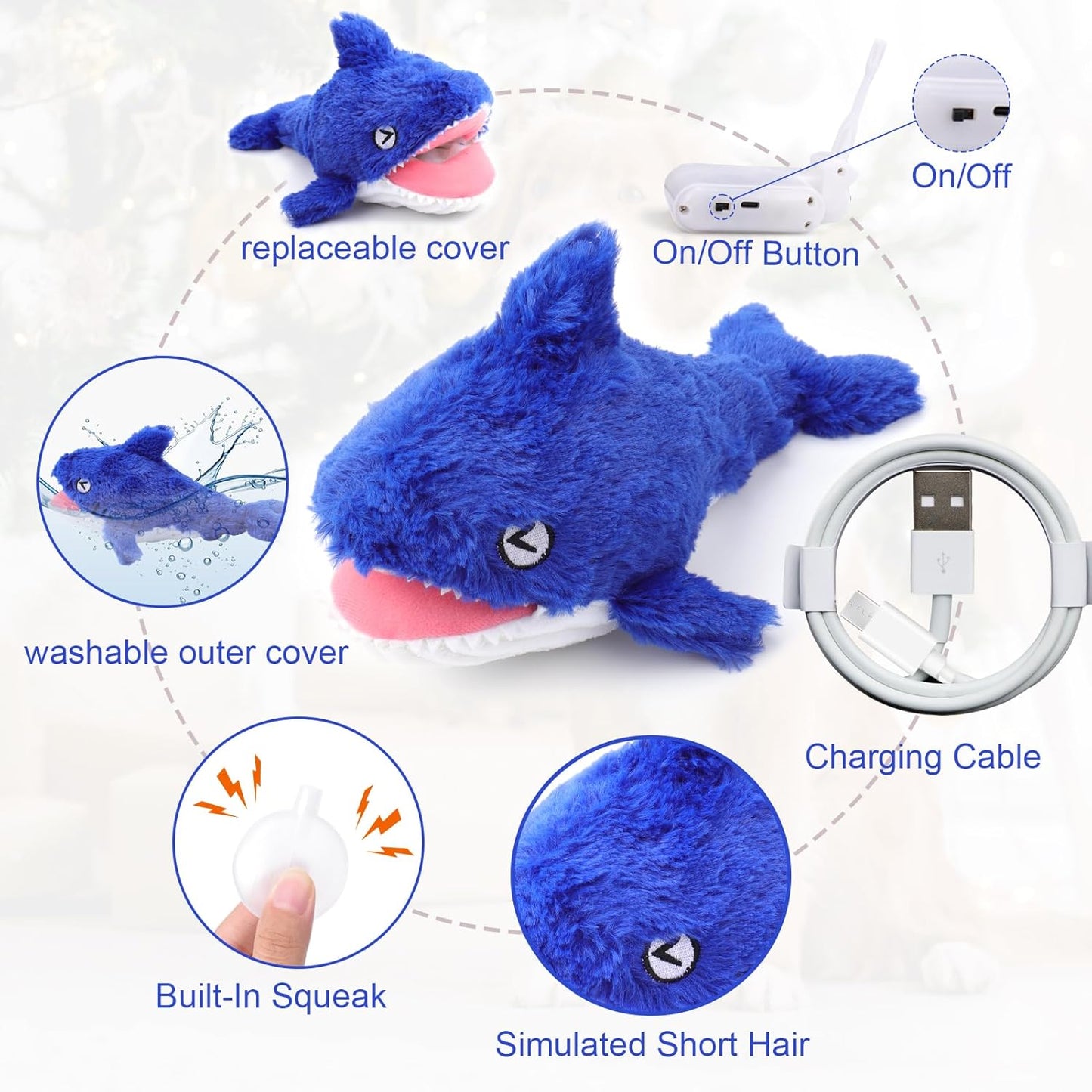 Mity rain 2 in 1 Interactive Dog Toys, Shark Dog Toy to Keep Them Busy, Plush Squeaky Dog Toys, Rechargeable Wiggly Fish Blue Dog Toys for Small Medium Large Dogs, Moving Dog Toys for Indoor&Outdoor