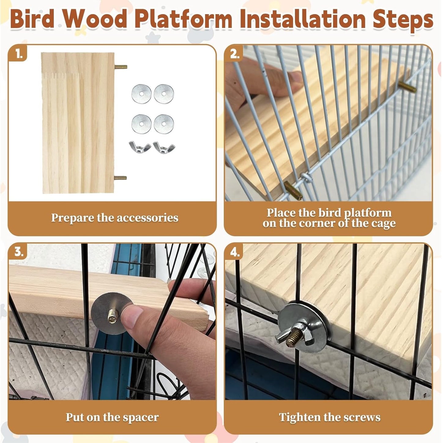 kathson Bird Wood Platform Parrot Perch Stand Parakeet Playground Cage Corner Shelf for Conures Budgies Parakeets Cockatiels Lovebirds 3Pcs