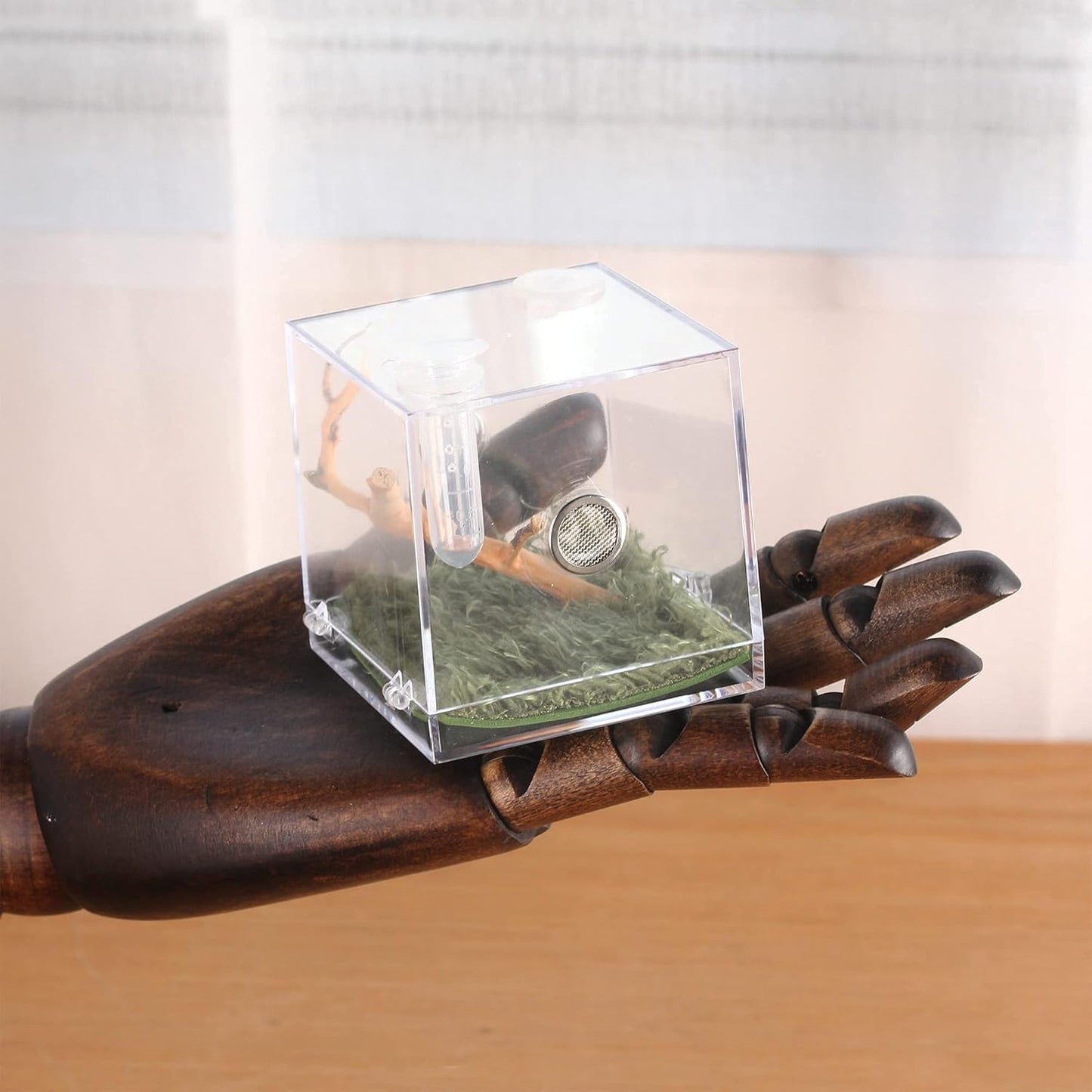 crapelles Jumping Spider Micro Big Habitat, Small Pet Insect Breeding Box, 360 Degree High Transparent Reptile Cage, Acrylic Case Mini Carrier for Amphibians, Feeding Container Enclosure Accessories