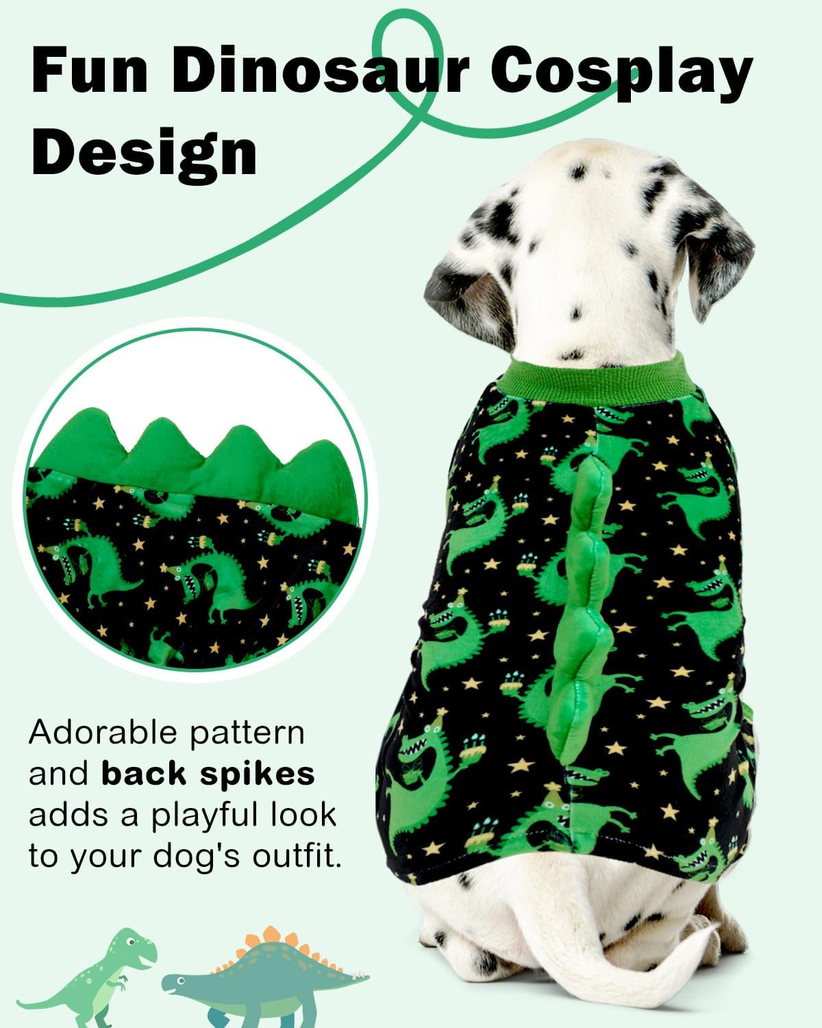 CuteBone Dinosaur Costume Dog Pajamas, Stretchy Spandex Crystal Velvet Sleepwear Coat for Small Dogs, Soft & Warm Pet Outfit Clothes for Cold Weather, Cozy Pullover Design COSP14S