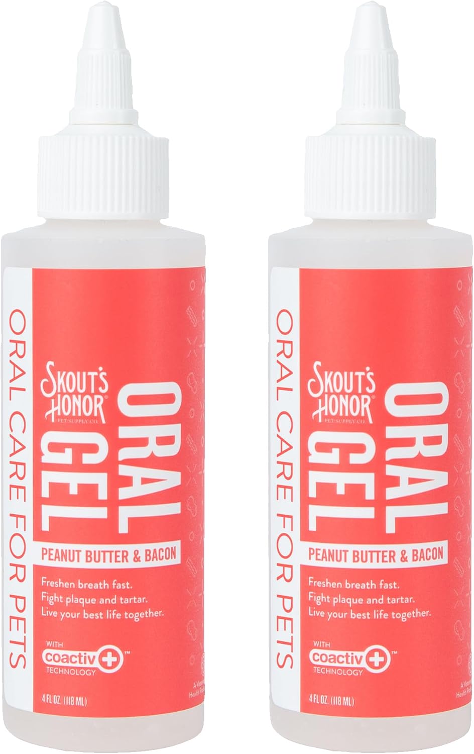 SKOUT'S HONOR Peanut Butter & Bacon Oral Gel - Fights Plaque and Tartar, Freshens Breath Fast, No Brushing Required, 4 oz, 2-Pack