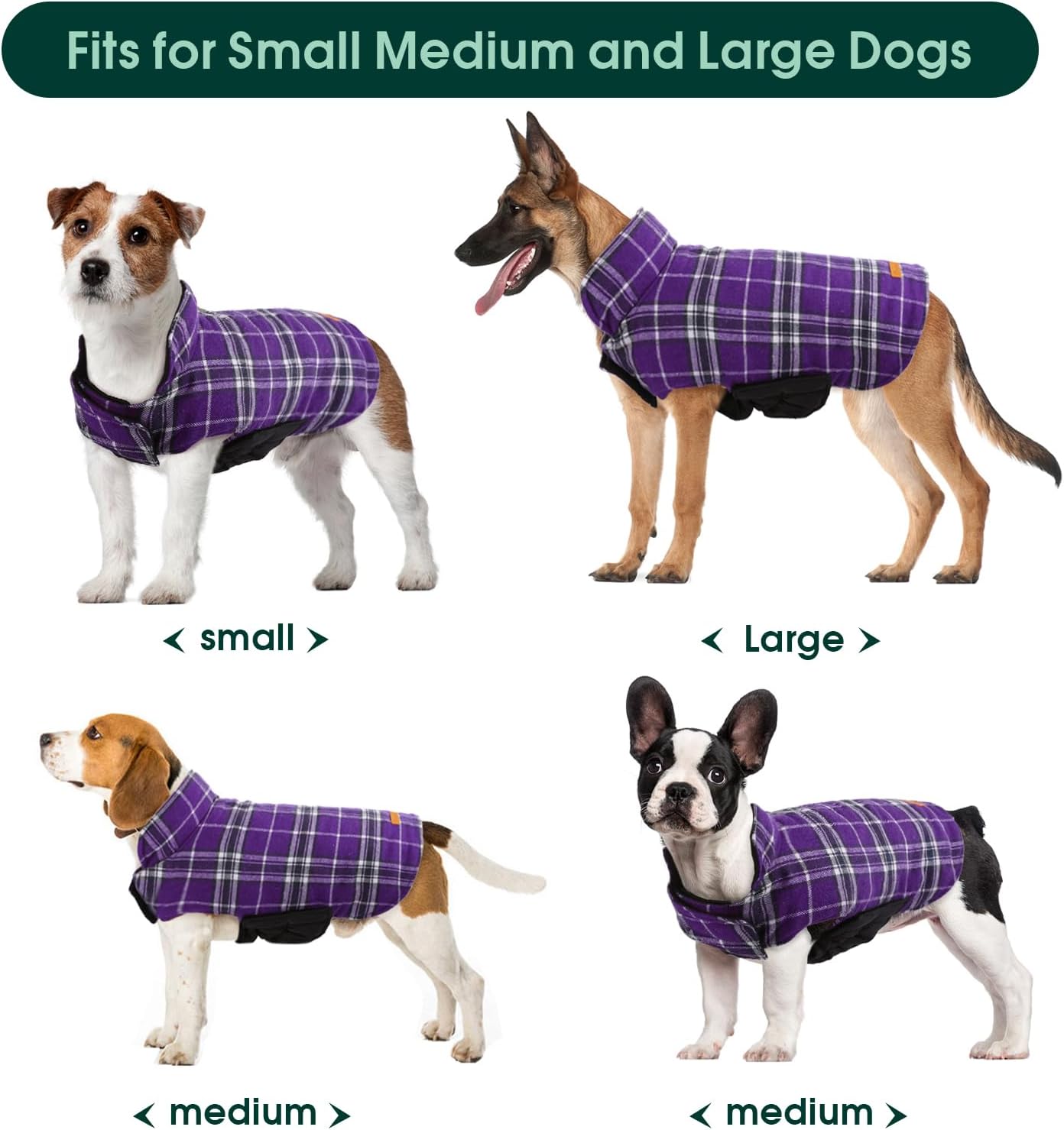 Kuoser Warm Dog Coat, Waterproof Dog Jacket for Extra Large Dogs, Adjustable Durable XXL Doggie Winter Coat Reversible Puppy Cold Weather Apparel from Small to Large Breed, Purple XXL