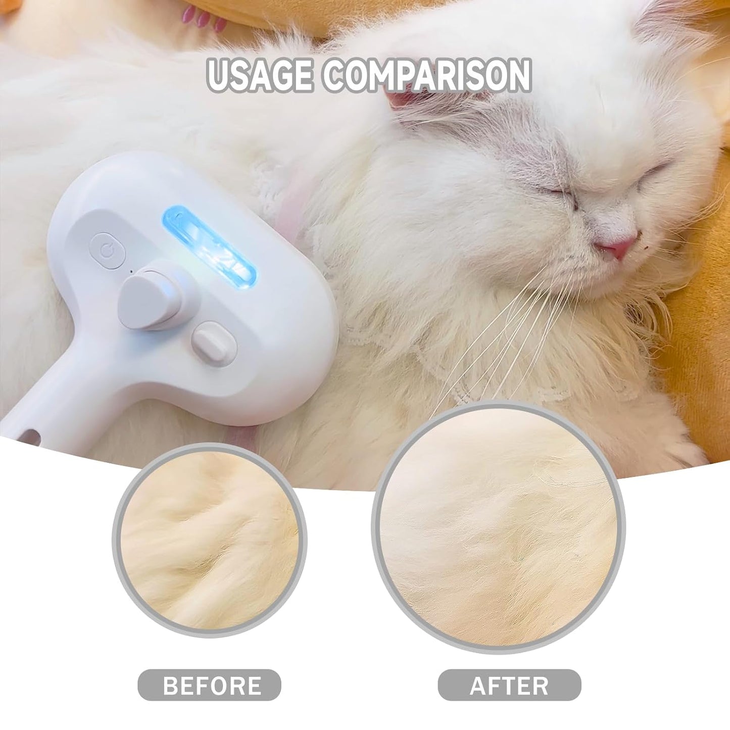 Spray Cat Pet Grooming Brush with Water Sprayer - Hair Removal Comb for Cats and Dogs, White Shedding and Bath Brush with Steam Release