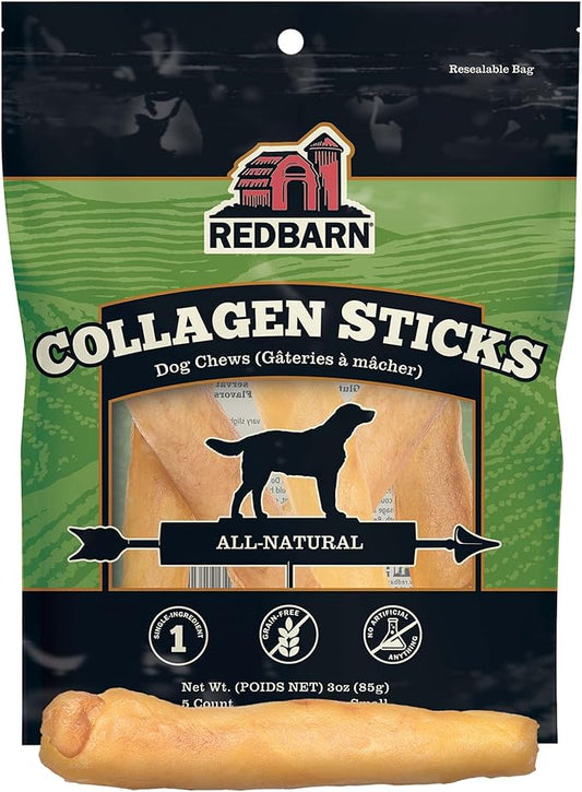 Redbarn Pet Products All-Natural Small 6" Beef Collagen Sticks for Dogs - Long Lasting Low-Odor Alternative to Traditional Rawhide & Bully Sticks - Supports Healthy Joints, Skin, & Coat - 5 Pack