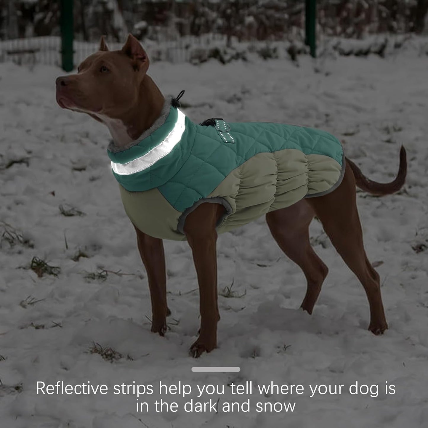 FUAMEY Dog Coat for Large Dogs,Waterproof Dog Winter Jacket with Harness Built in Puppy Cold Weather Coats Reflective Pet Vest with Zipper Warm Fleece Dogs Snowsuit Windproof Mint Green XXL