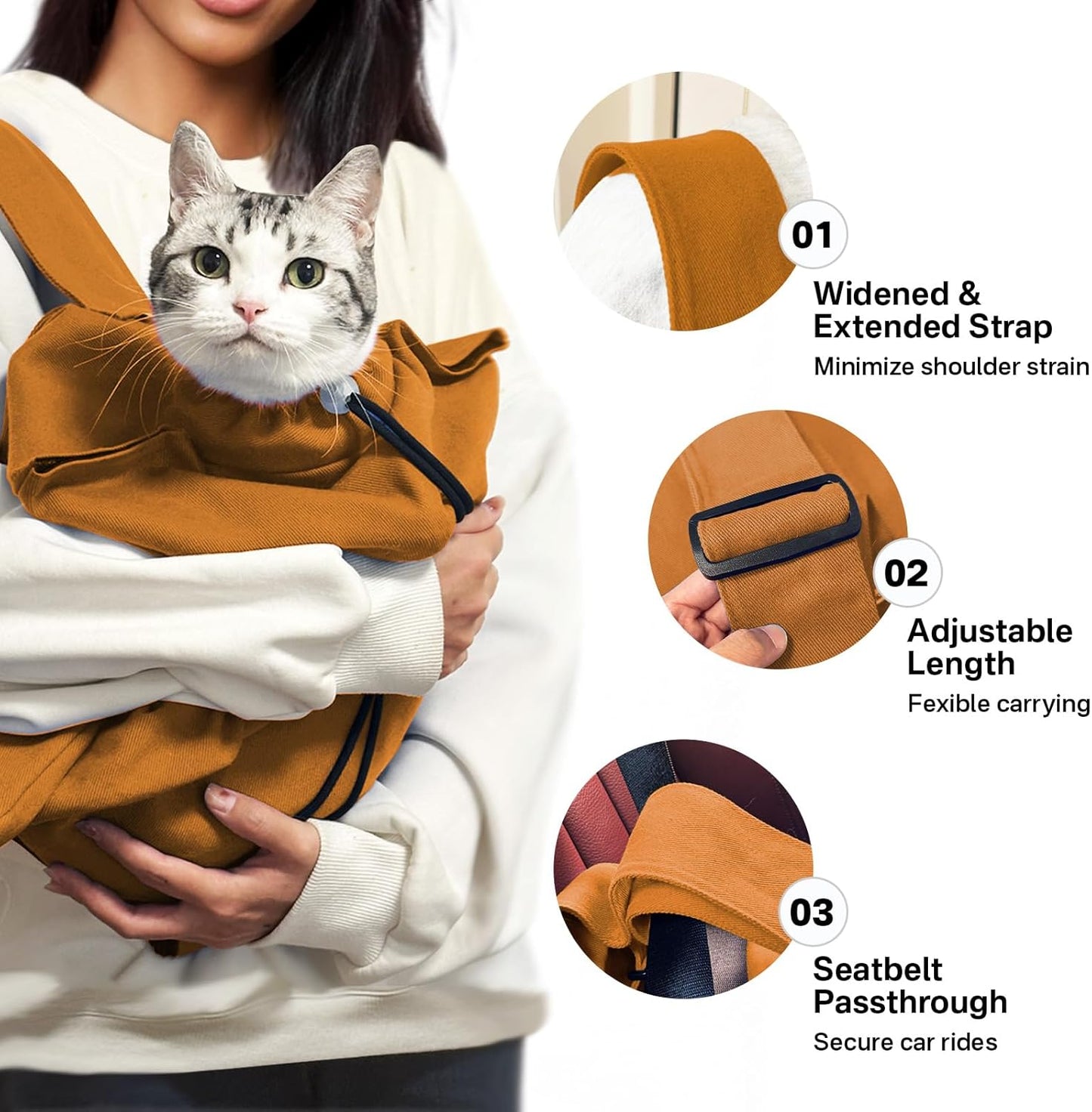 [Cozy Travel] Cat Carrier Pouch, Soft Sided Cat Sling Bag for Small Medium Cats, Carrying Sack, Restraint for Nail Trimming, Grooming,Caramel Small Upgrade