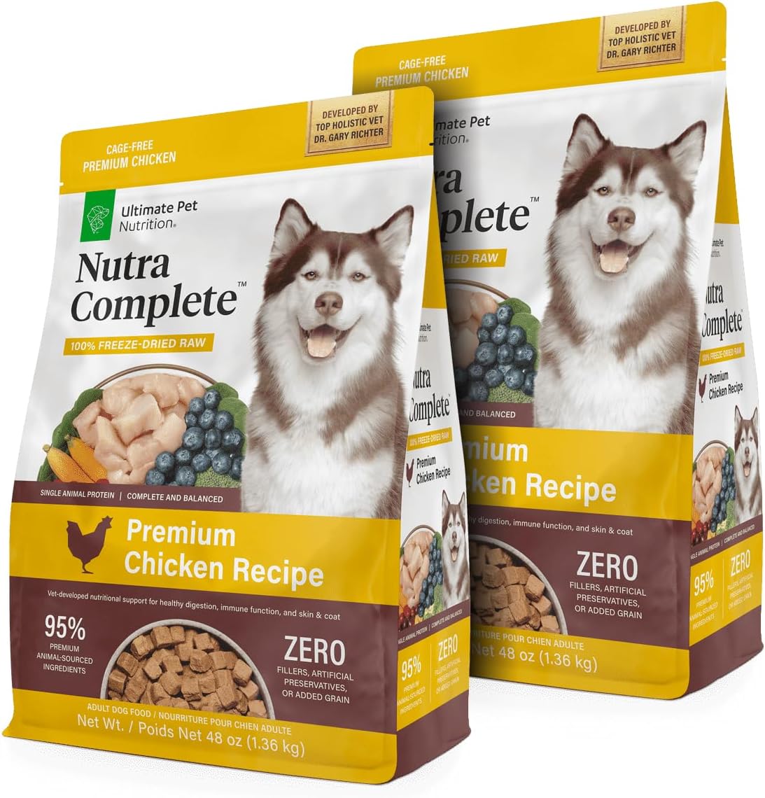 ULTIMATE PET NUTRITION Nutra Complete, 100% Freeze Dried Veterinarian Formulated Raw Dog Food with Antioxidants Prebiotics and Amino Acids, (3 Pound (Pack of 2), Chicken)