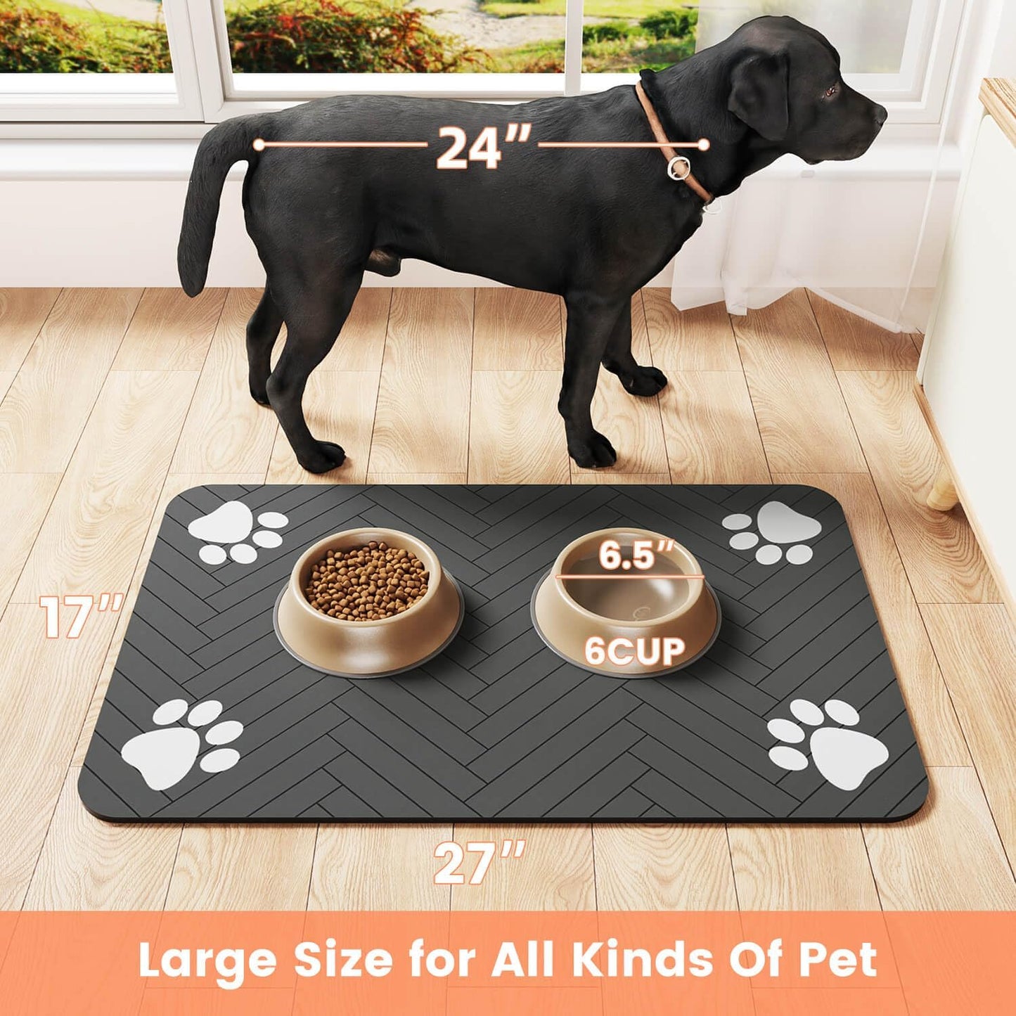Pet Feeding Mat-Absorbent Pet Placemat for Food and Water Bowl, with Waterproof Rubber Backing, Quick Dry Water Dispenser Mat for Dog and Cat (16"x24", Coffee)