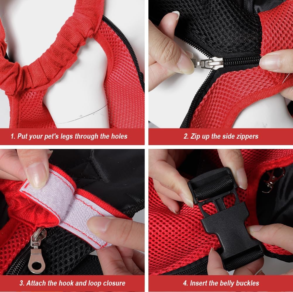 FEimaX Dog Carrier Backpack Pet Legs Out Front Cat Travel Bag, Adjustable Puppy Backpacks Carriers Hands-Free for Small Medium Dogs Cats Hiking Traveling Camping Daily Walking (Small, Red)