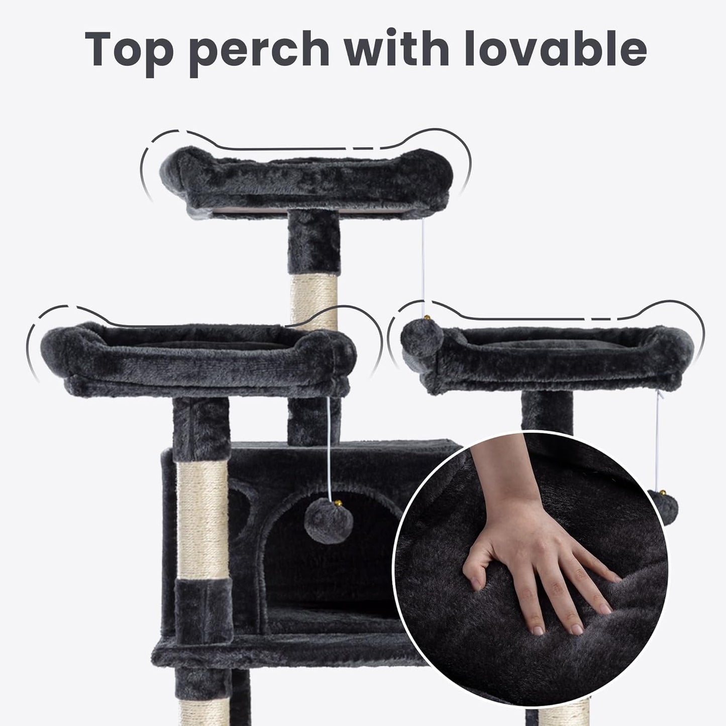 SHA CERLIN 68 Inches Multi-Level Large Cat Tree for Large Kitties/Big Cat Tower with Condo/Cozy Plush ‌Pussycat Perches/Sisal Scratching Posts and Hammocks/Activity Center/Dark Grey