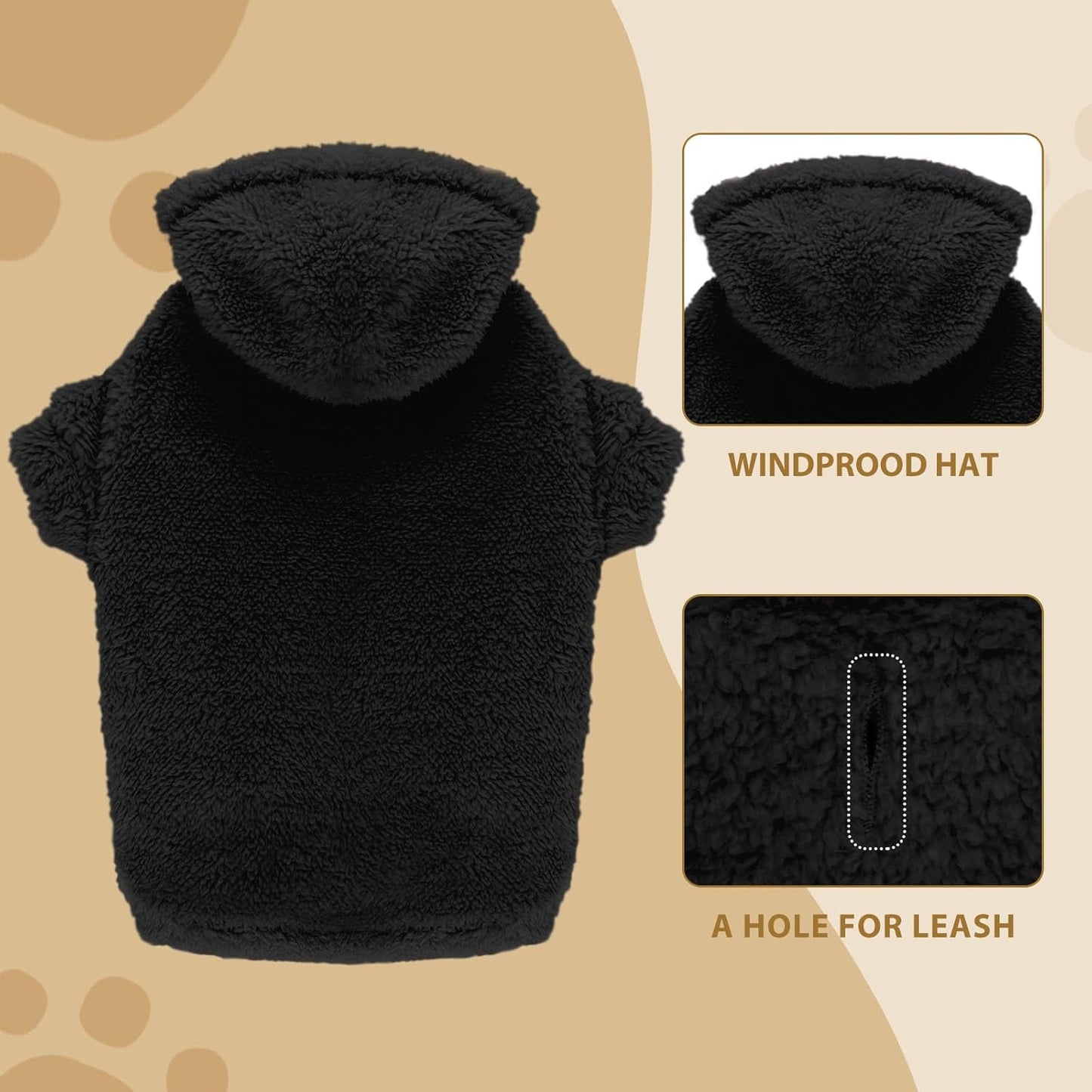 Fuzzy Dog Sweaters for Small Dogs Dog Hoodie Pet Clothes Warm Soft Cozy Coats Hooded Sweatshirt Fleece Small Pet Hoodies Sweater(Black-XS)
