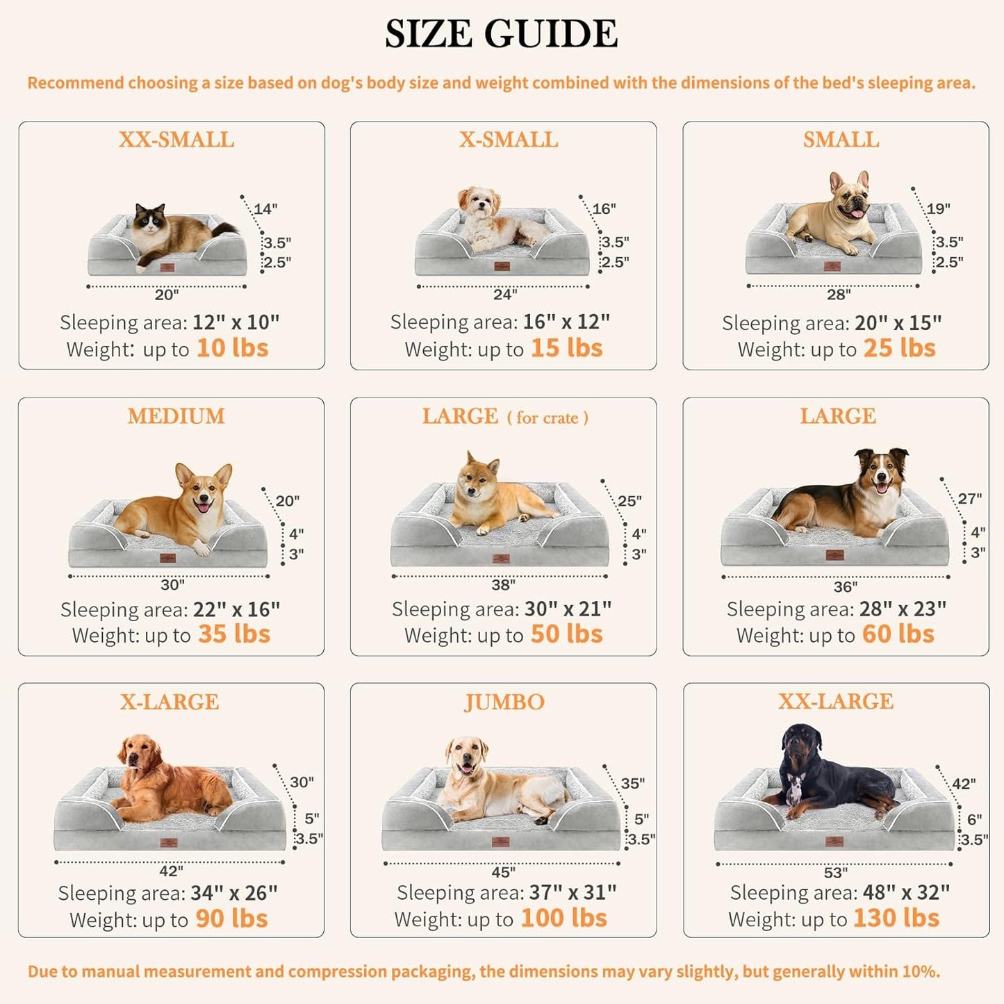 Comfort Expression XL Dog Beds Waterproof, Orthopedic Foam Dog Beds Large Sized, Bolster Dogs Beds Washable Pet Sofa with Removable Cover & Non-Slip Bottom(X-Large,Grey White)