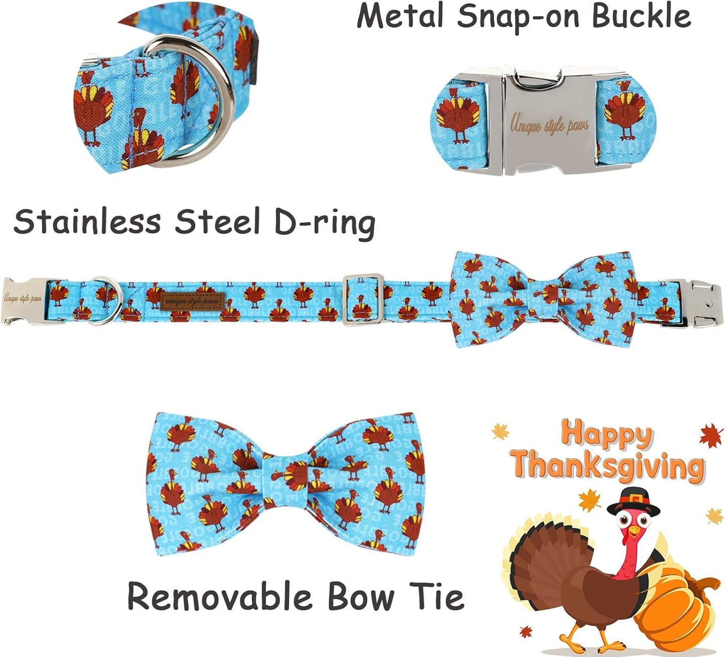 Unique style paws Christmas Dog Collar with Bow Tie Red Elk Cotton Collar Adjustable Puppy Collar for Small Medium Large Dogs-L