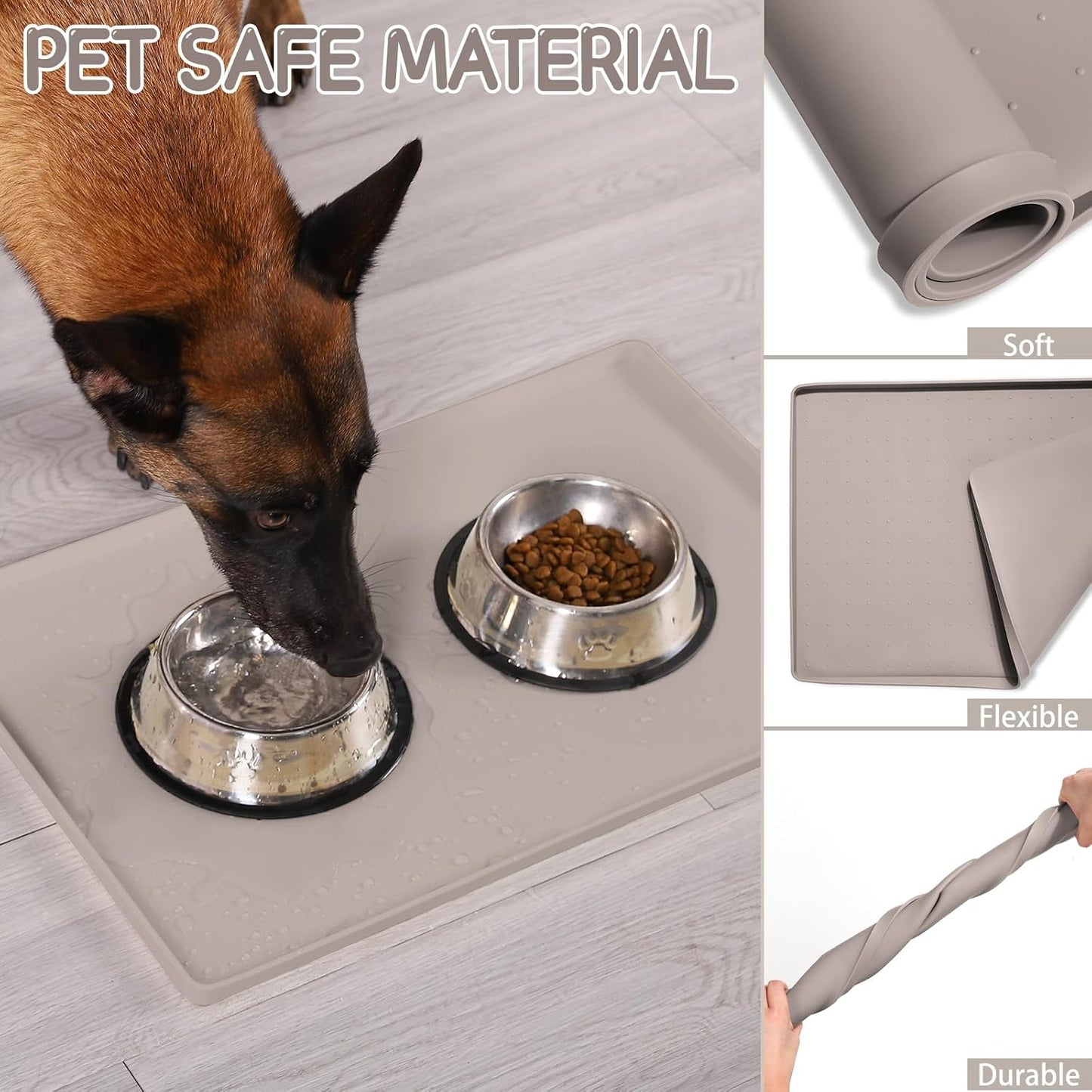 MateeyLife Silicone Cat & Dog Food Mat for Floors Waterproof, Anti-Slip Dog Bowl Mats for Food and Water, Pet Feeding Mats with Lip to Prevent Spills, Pet Placemat for Messy Drinkers to Protect Floors