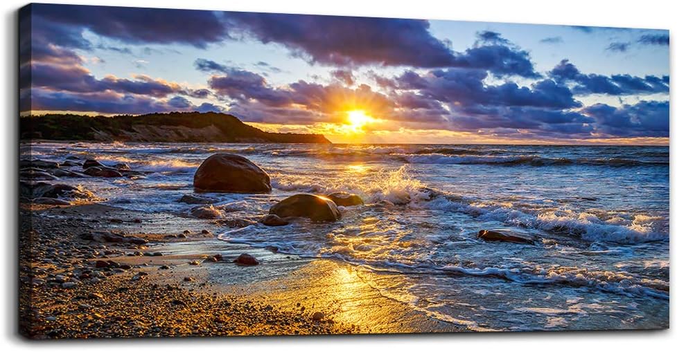 canvas wall art for living room bedroom Wall Decor blue ocean landscape painting Hang Home Decoration office bathroom kitchen sun beach sea golden Waves on the beach canvas art Prints pictures Works