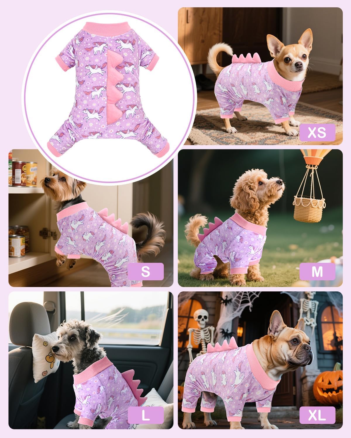 CuteBone Dinosaur Costume Dog Pajamas, Stretchy Spandex Crystal Velvet Sleepwear Coat for Small Dogs, Soft & Warm Pet Outfit Clothes for Cold Weather, Cozy Pullover Design COSP11S