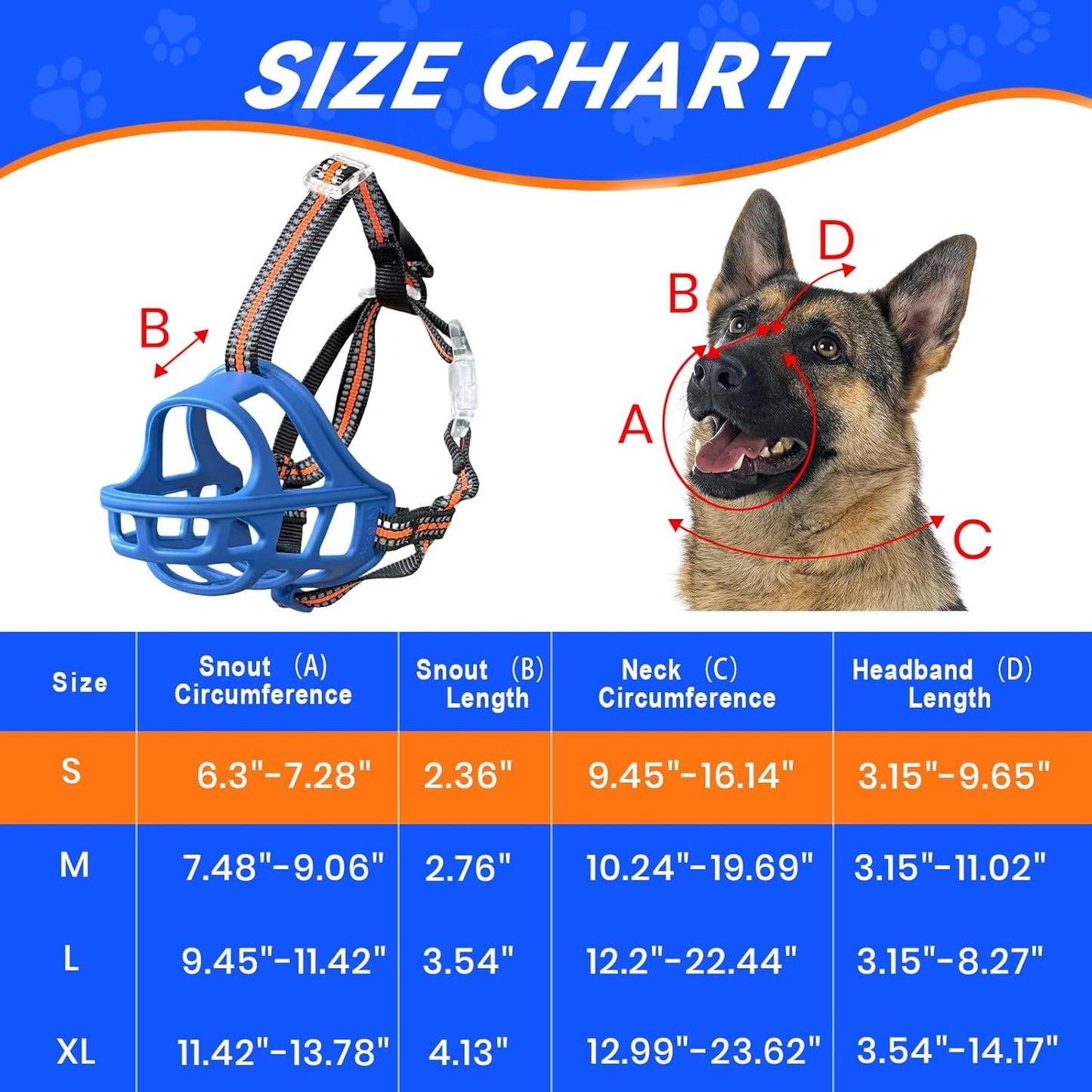 Dog Muzzle, Basket Muzzle for Small Medium Large Dogs, Anti-Biting and Chewing, Lightweight & Sturdy Cage Design, Allows Panting & Drinking, Ideal for Grooming & Training（Blue Size S）