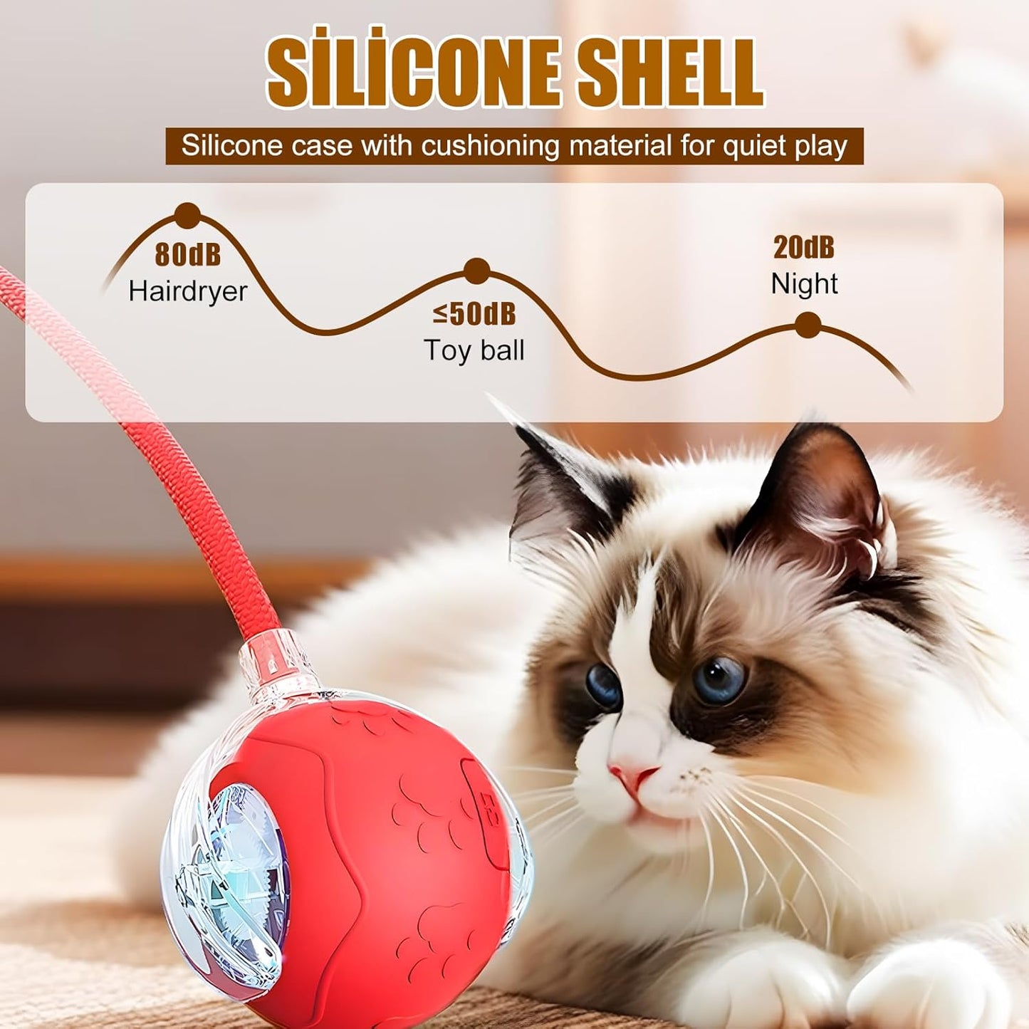 Interactive Cat Toys for Indoor Cats, 2025 New Interactive Cat Toys, Intelligent Automatic Rolling Pet Ball, Automatic Obstacle Avoidance Cat Toy Ball with Rope, Three Modes Adjustment (gray)