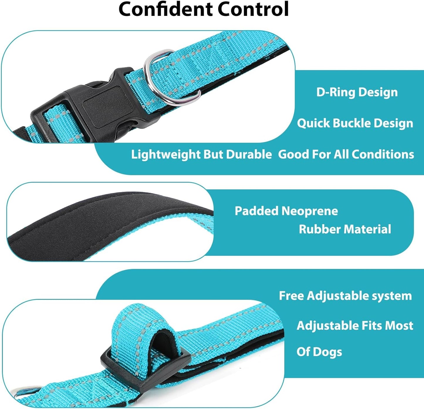 Reflective Dog Collar Padded with Soft Neoprene Breathable Quick Release Basic Dog Collars for Large Dogs Sky Blue Boy