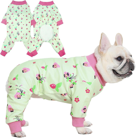 4-Legged Dog Pajamas for Medium & Large Dogs - Soft Cotton Dog Pjs Onesie with 4-Way Stretch, Cozy Breathable Pet Sleepwear for Cold Weather & Indoor Lounging - Green M