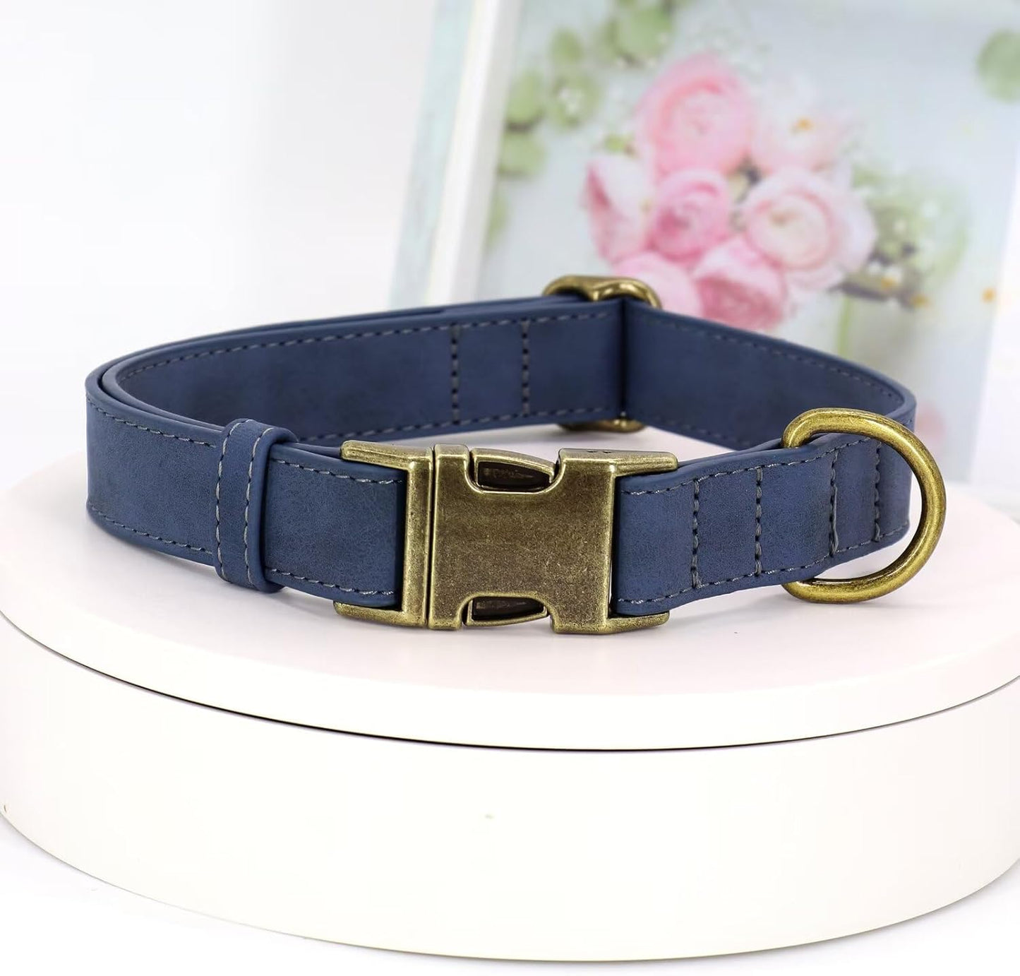 Didog Soft PU Leather Dog Collar, Stylish Quick Released Dog Collar for Large Dogs, Easy Clean Adjustable Pet Collar for Daily Walking, Blue, L Fit 15-23" Neck