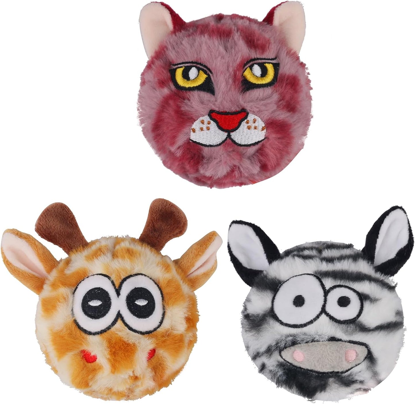 DKING 3Pack Squeaky Dog Balls,2 in1 Funny Puppy Ball Toys,Birthday Dog Toy for Small Medium Dogs (Animal Ball)