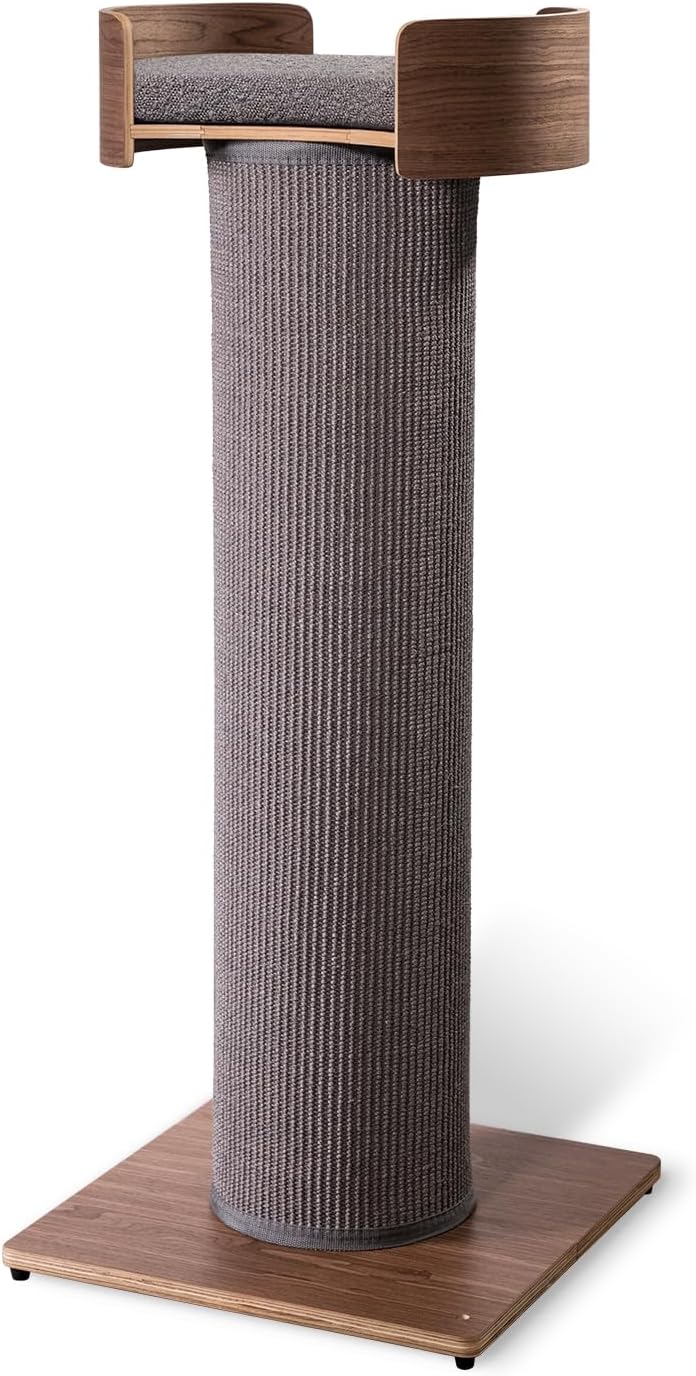 ONE FAST CAT - Giant Scratching Tower w/Perch - 44.5" Height with Replaceable Sisal and Removable Bed - Walnut