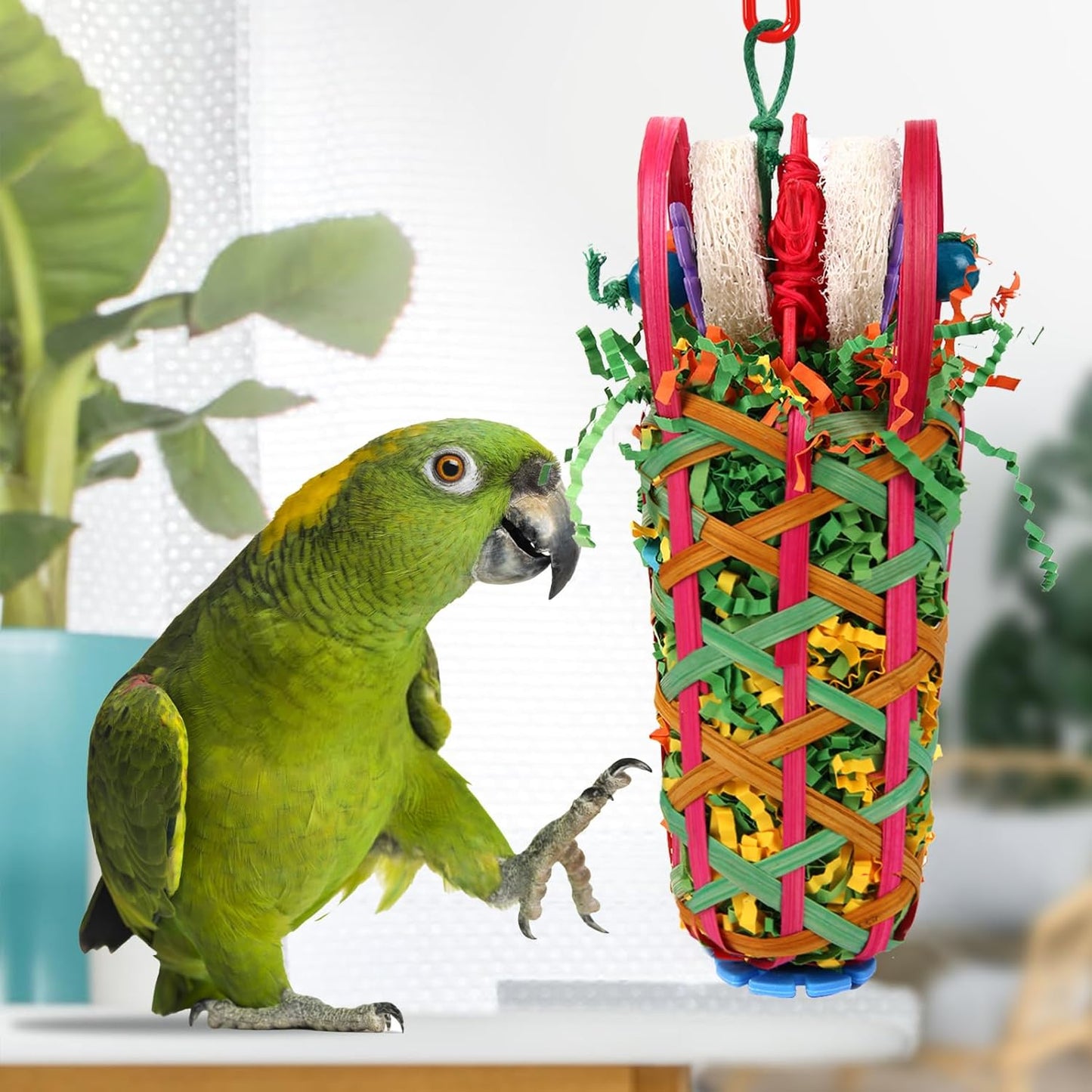 Kyouki Parrot Toy,2 PCS Bird Toy - Suitable for Cockatoos, Parakeets, Conures, Love Birds, Small and Medium-Sized Parrots for Tearing and Foraging Bird Cage Toysr(Multicolor Basket)