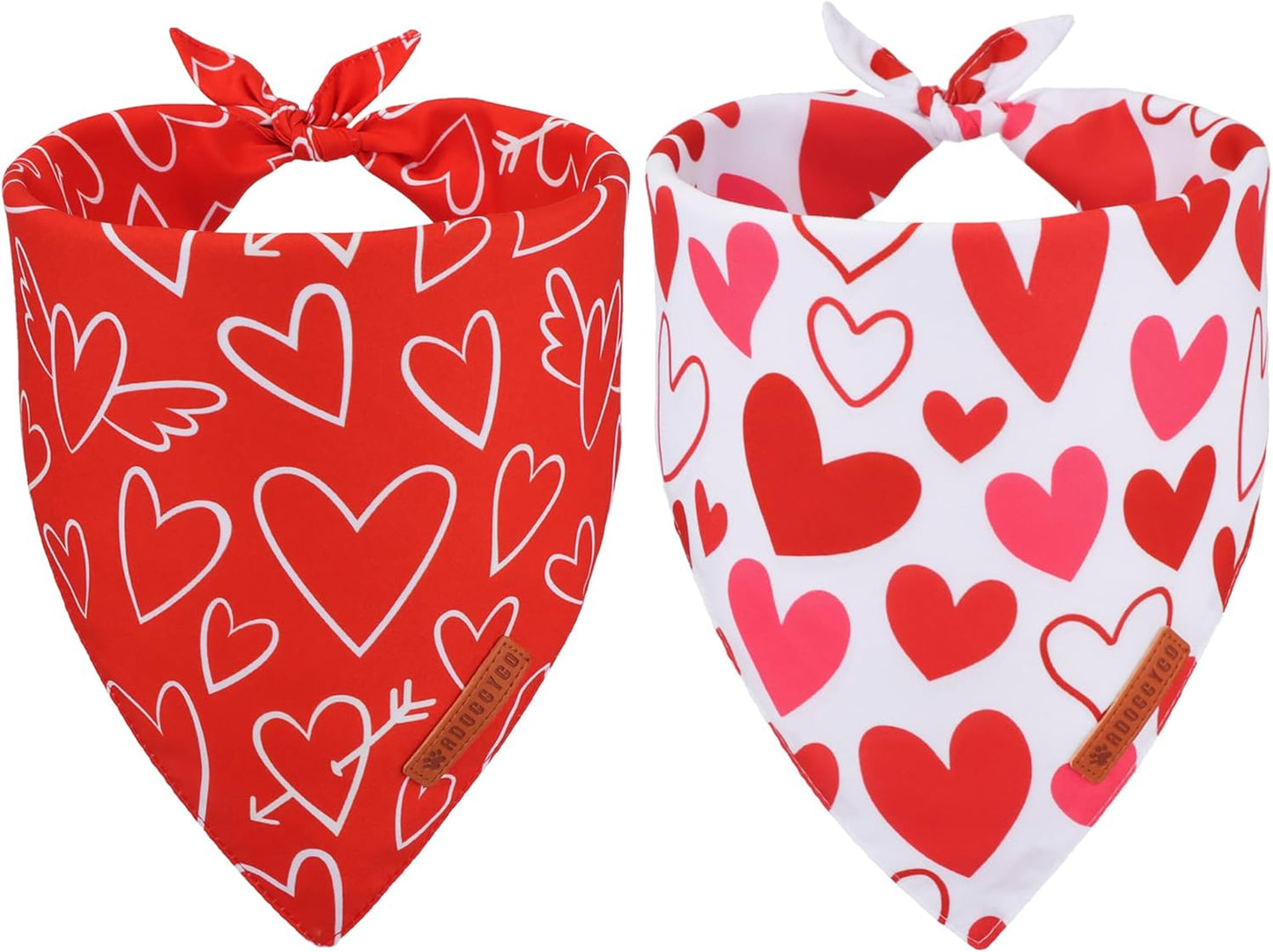 ADOGGYGO Valentine Dog Bandanas, Red Pink Heart Pet Scarf, Multi Size Offered, White Red Valentine Bandana for Large and Extra Large Dogs (X-Large)