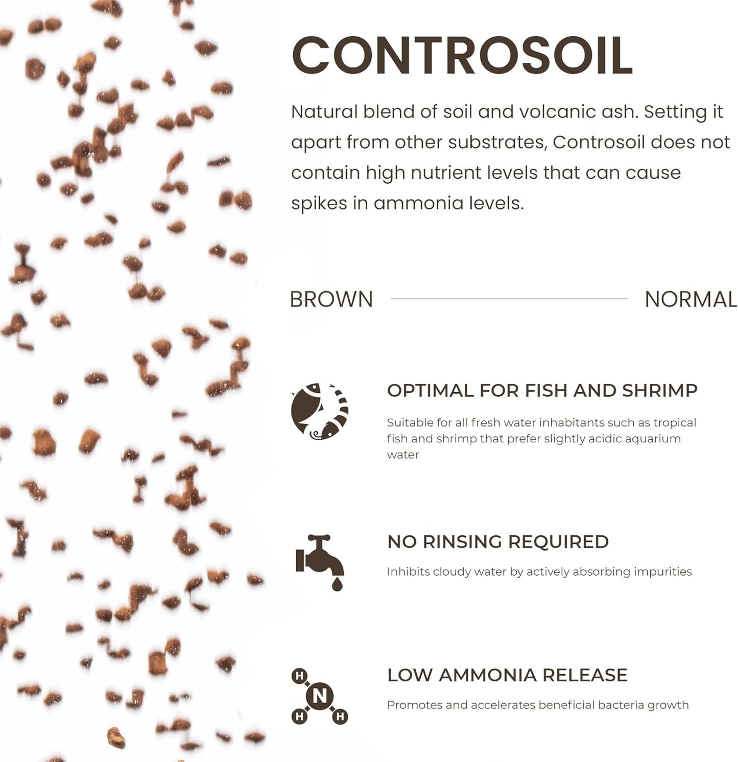 Ultum Nature Systems Controsoil - Freshwater Aqua Soil Substrate for Fish, Shrimp, Live Plant Propagation and Aquascaping - 6.8pH Low Ammonia, Volcanic Ash - Brown, Normal (3 Liter | 6LB)