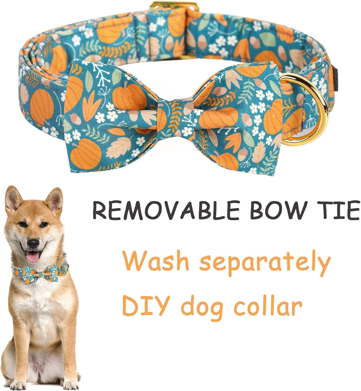 Unique style paws Halloween Dog Collar with Bow Tie Pumpkin Cotton Collar Adjustable Puppy Collar for Small Medium Large Dogs-S