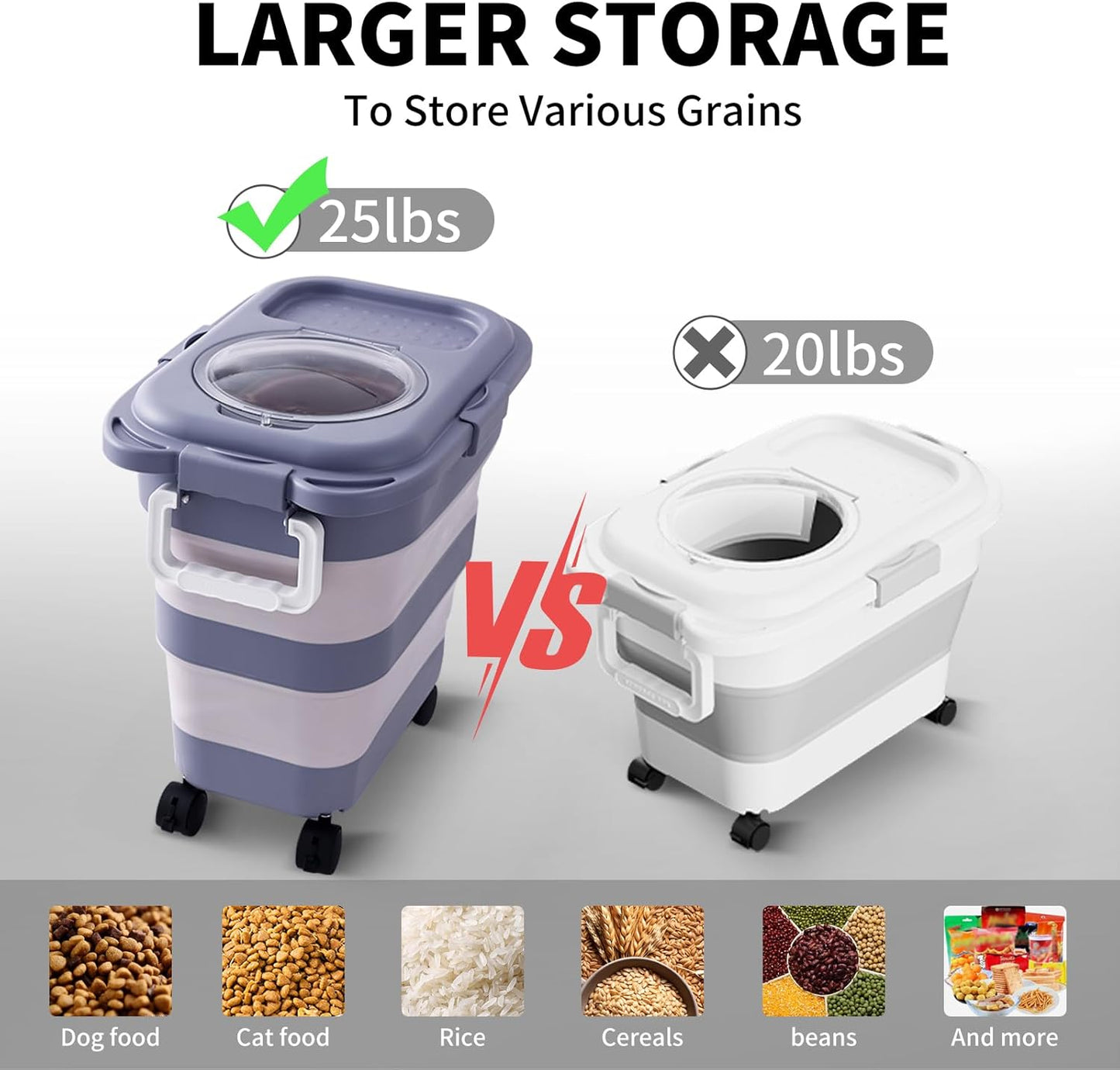 25 Lbs Dog Food Storage Container 2PCS, Collapsible Dog Food Container with Scoop for Pet/Dog/Cat/Bird Food,Keep Dry Food Fresh,Easy to Move(Blue & Khaki)