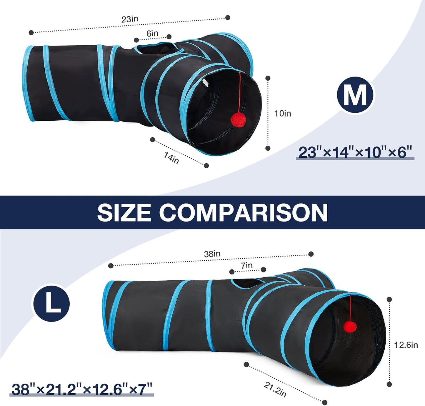 Tempcore 3-Way Collapsible Cat Tube Toys, Indoor Cat Tunnels with Peek Hole Toy Ball, Large Size