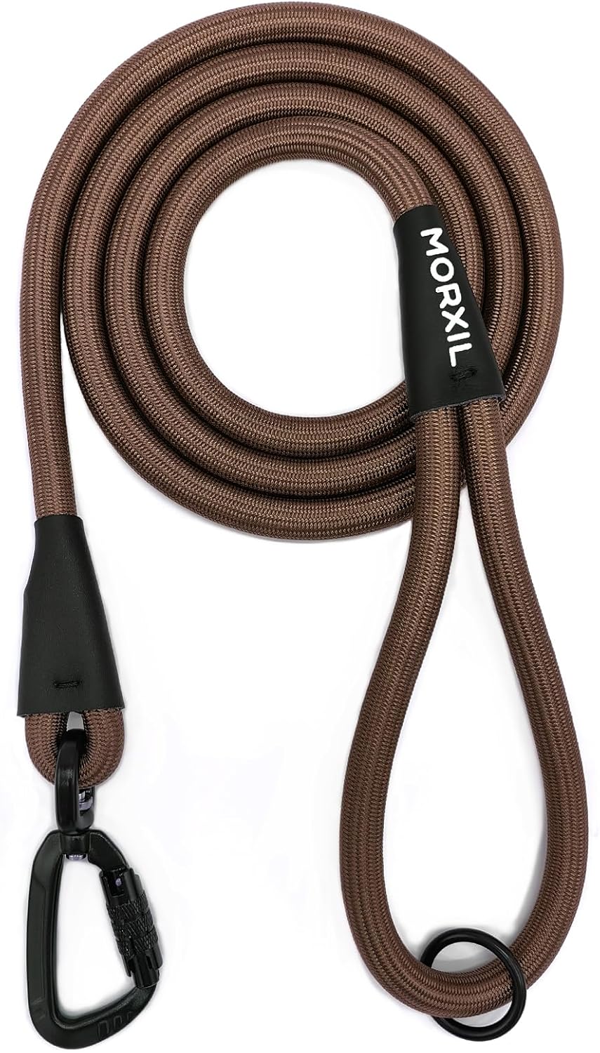 Rope Dog Leash, 6 Foot Heavy Duty Dog Leash with Aviation Aluminum Auto Locking Carabiner, Strong Nylon Pet Lead for Small, Medium, Large Dogs (Brown, 6FT)