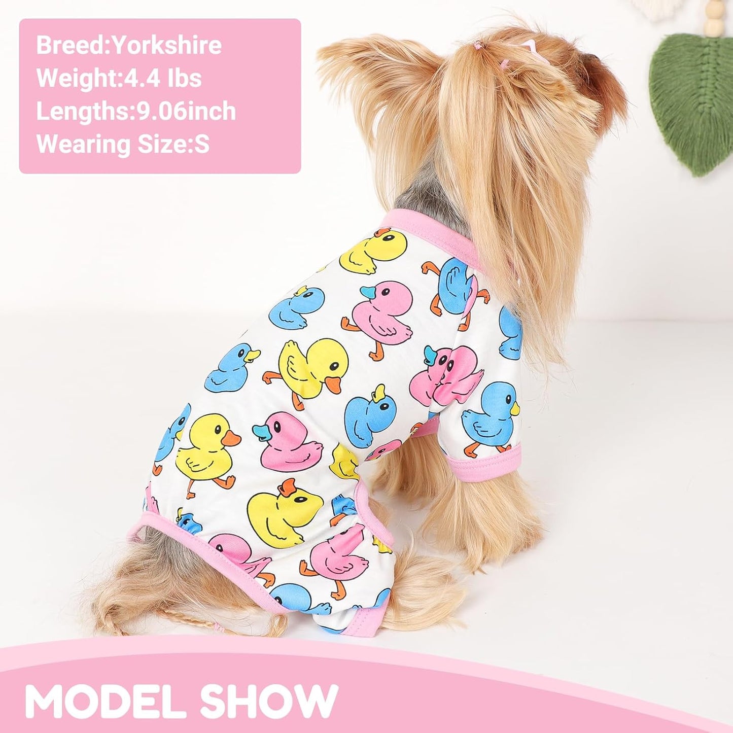 Dog Pajamas Small Sized Dogs Stretchable Summer Dog Clothes Pjs 4 Legs Girl Boy Cute Soft Puppy Outfits Doggie Cat Jammies Jumpsuit Sleeper for Pet (Duck, Large)