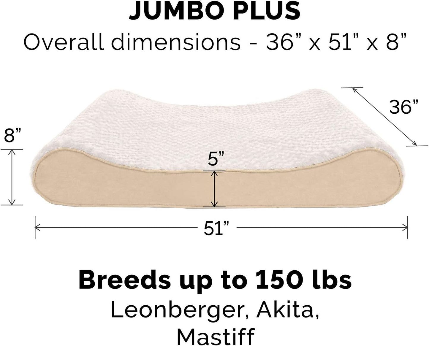 Furhaven Orthopedic Dog Bed for Large Dogs w/ Removable Washable Cover, For Dogs Up to 150 lbs - Ultra Plush Faux Fur & Suede Luxe Lounger Contour Mattress - Cream, Jumbo Plus/XXL