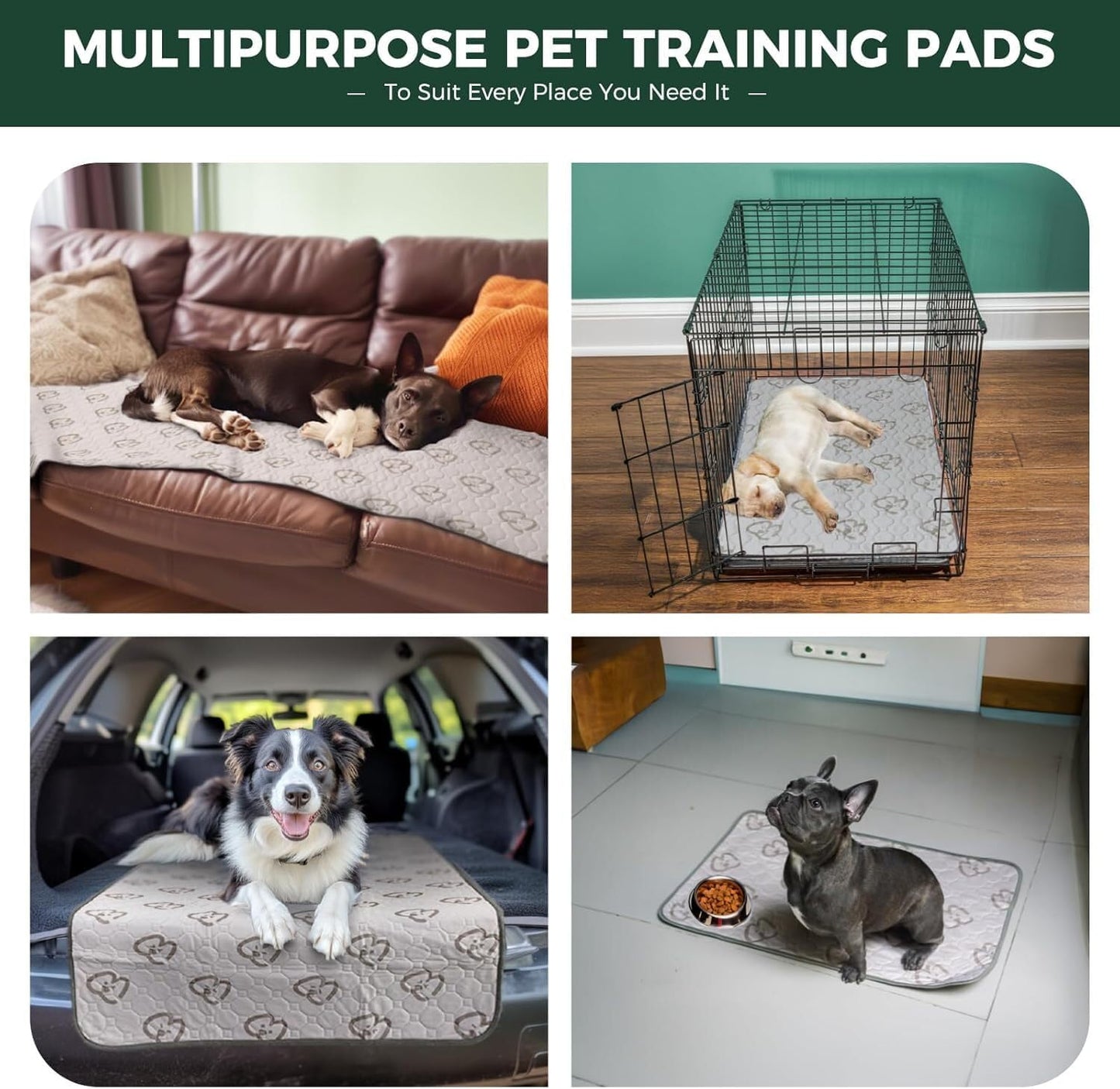 FXW Washable Pee Pads for Dogs, Puppy Pads with Super Absorbent, Specifically Designed for 24inch Cages, 23" × 17" Rectangle, Khaki, 4 Packs