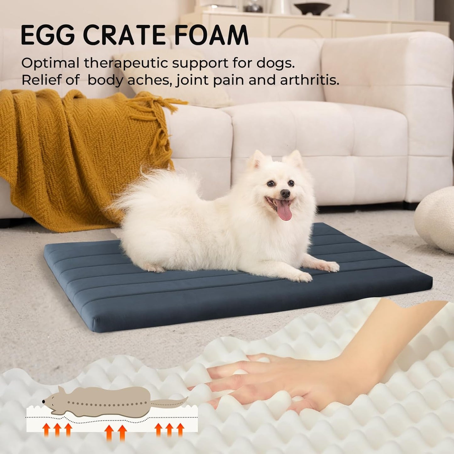 BALANCE Dog Crate Bed, Orthopedic Dog Bed Pad with Waterproof Liner, Washable Crate Foam Pet Mat for Large, Medium, Puppy Dogs Breeds, Periscope, 36"x23"x1.6"