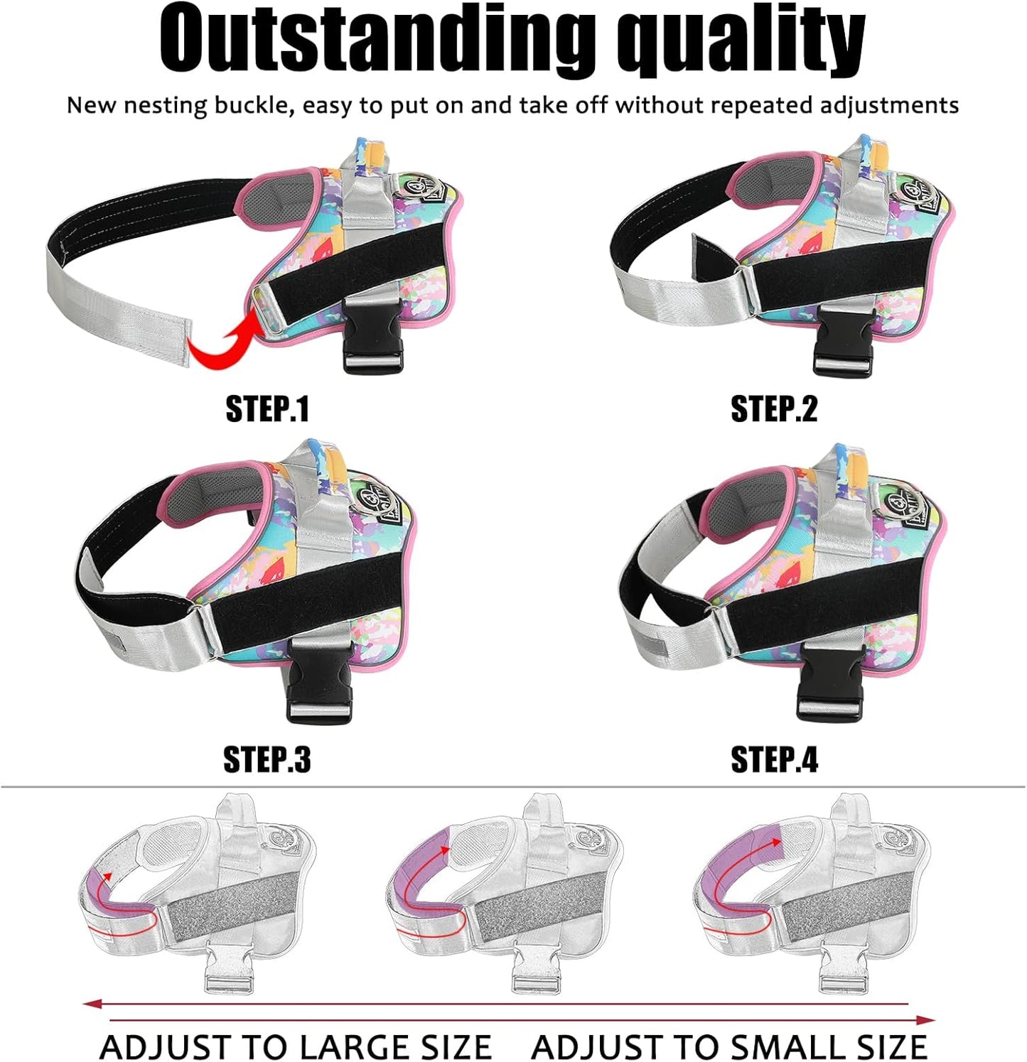 Bolux Dog Harness, No-Pull Reflective Dog Vest, Breathable Adjustable Pet Harness with Handle for Outdoor Walking - No More Pulling, Tugging or Choking (Large (Pack of 1), OilPainting)