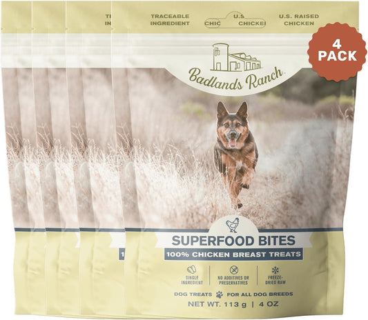 BADLANDS RANCH - Superfood Bite, Freeze-Dried Raw Dog Treats - Protein Rich, Train & Reward, Traceable Single Ingredient by Katherine Heigl (4 Ounce (Pack of 4) Chicken Breast)