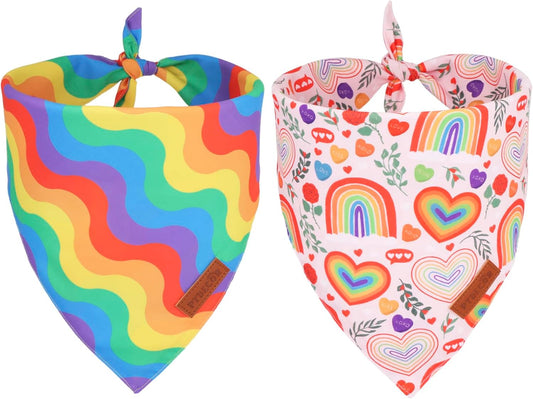 PTDECOR Rainbow Dog Bandanas Pride Day Dog Scarf Reversible Triangle LGBT+ Rainbow Bandanas for Extra Large Dogs Pets (Pride, X-Large)