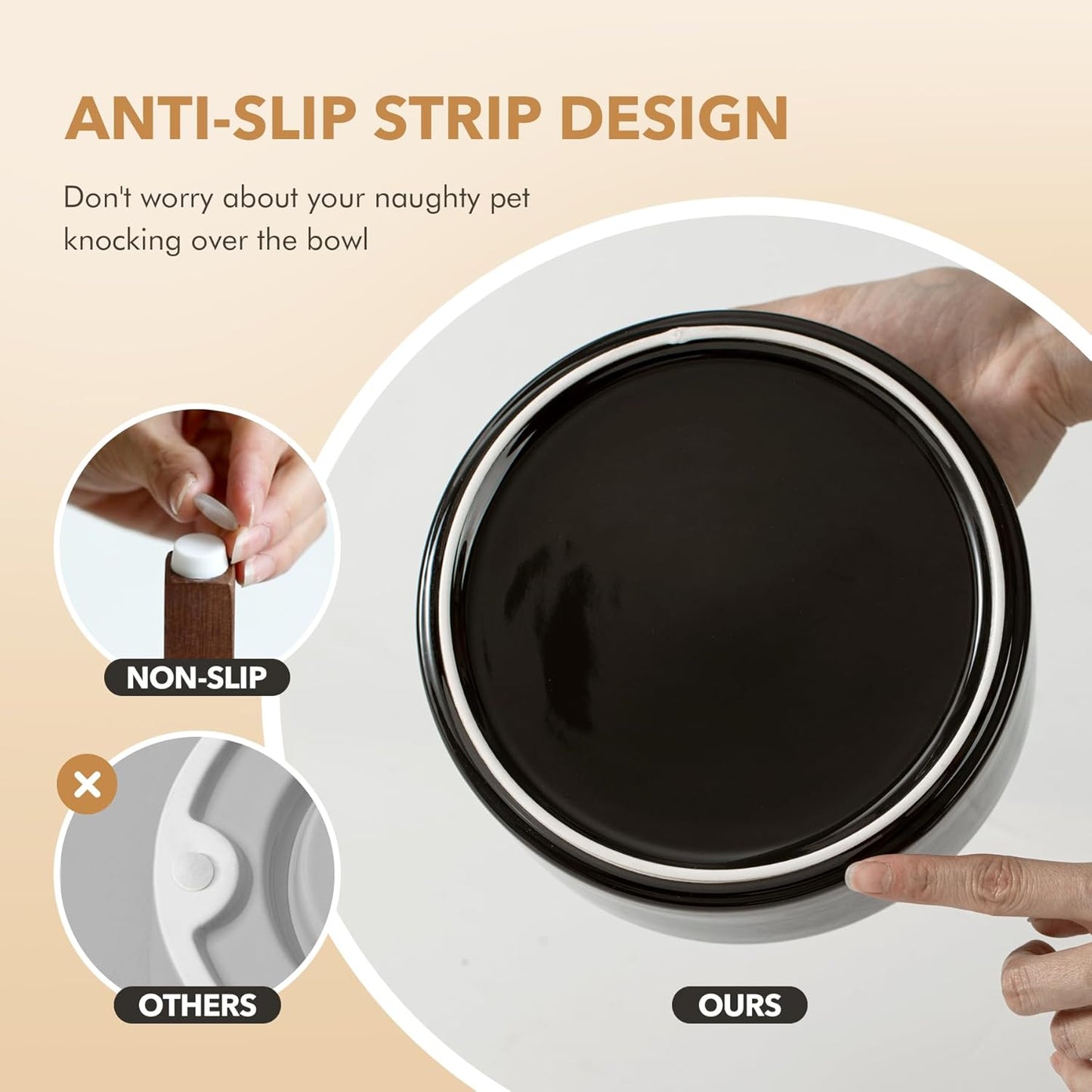 Ceramic 5.1inch Raised Dog and Cat Bowl Set, 2 Heights Elevated Wooden Stand for Puppy, Kitty, Cats, Weighted Pet Food and Water Dishes(5.1'',13.5oz, Starry Sky)