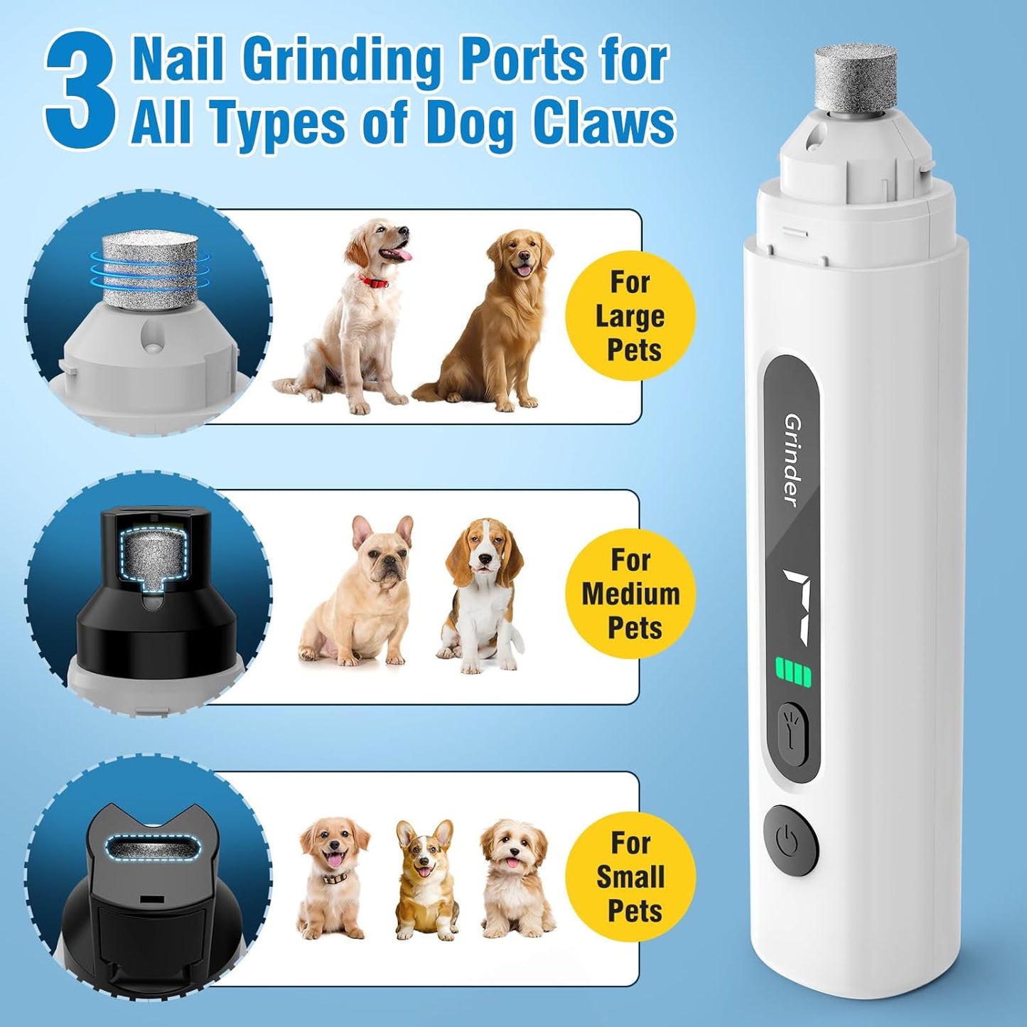 Dog Nail Grinder, 7-Speed Electric Dog Nail Trimmers with Dust-Absorbing Sponge & File for Small/Medium/Large Dogs & Cats, Rechargeable Dog Nail Clippers Grooming Kit Includes Storage Bag