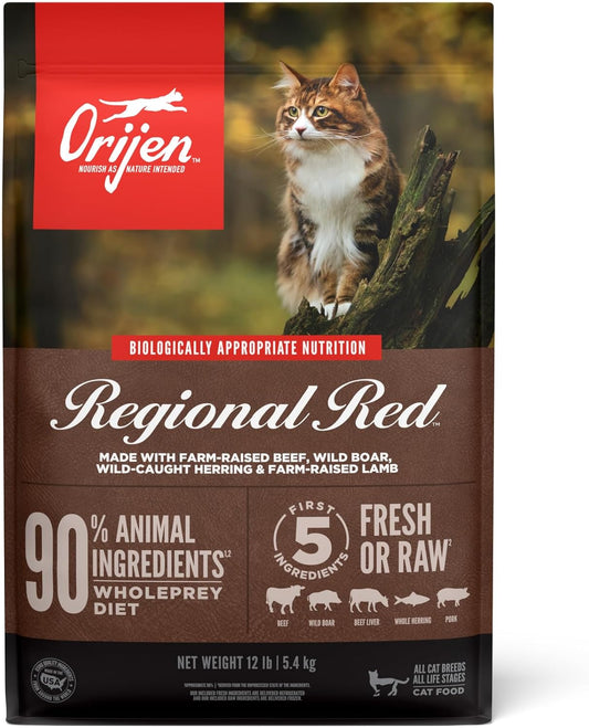 ORIJEN Grain Free High Protein Premium Dry Cat Food Regional Red Recipe 12lb Bag