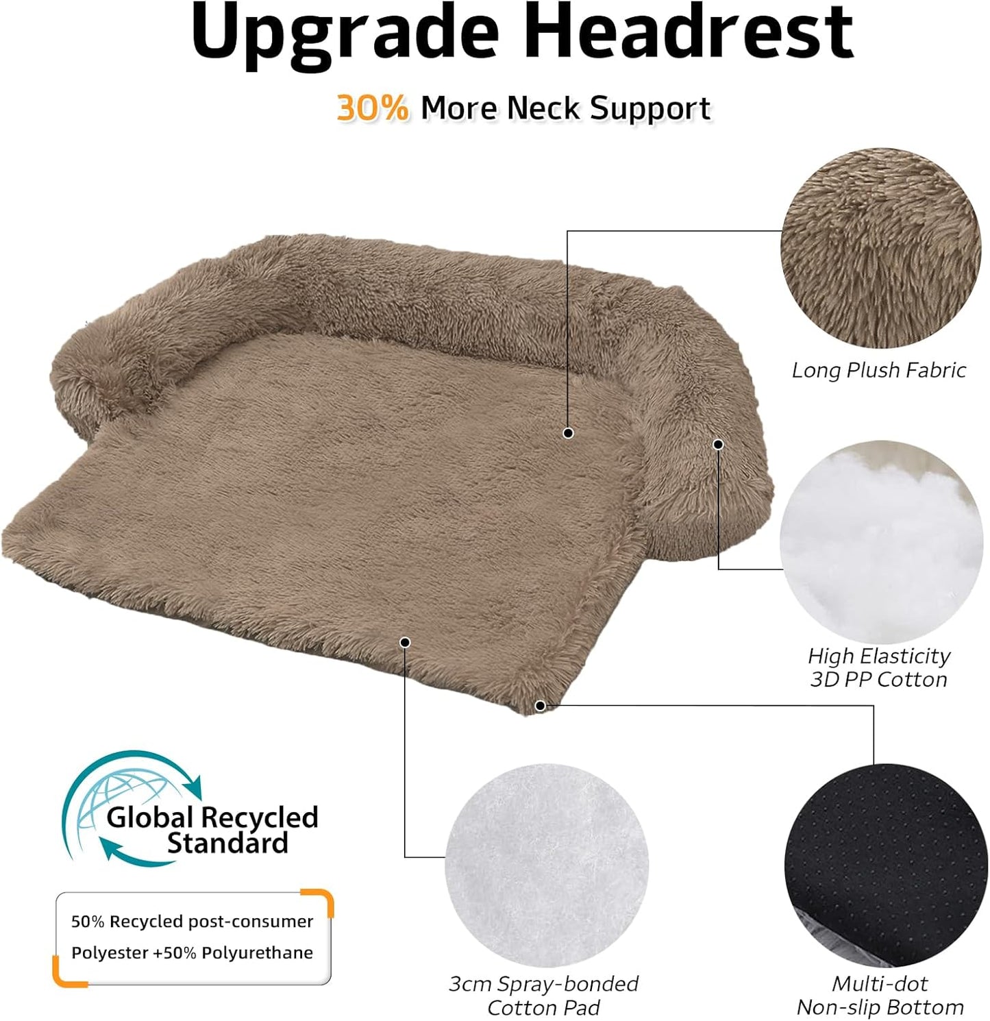 Calming Dog Bed Fluffy Plush Dog Mat for Furniture Protector with Removable Washable Cover for Large Medium Small Dogs and Cats (Extra Large (53x39.3x6), Camel)