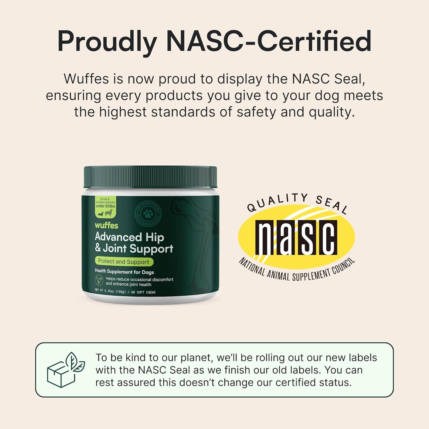 Wuffes Advanced Dog Hip and Joint Supplement with Glucosamine, Chondroitin, Omega 3, MSM, and Green Lipped Mussel, 60 Pork Flavored Chews for Small and Medium Dog Breeds