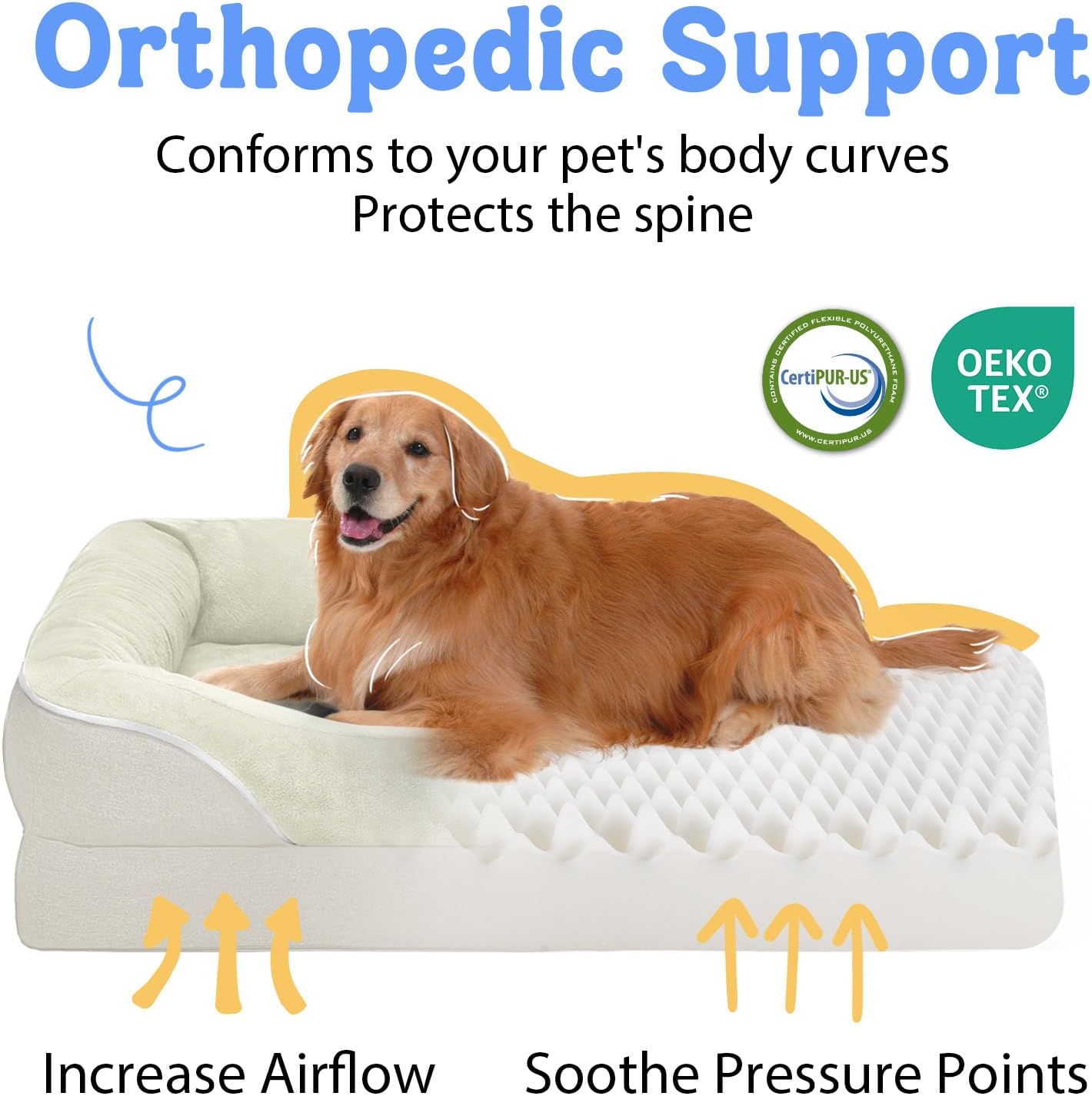 Orthopedic Removable Large Dog Bed -XL Large Dog Beds with Washable Cover and Removable Bolsters Non-Slip Bottom & Waterproof Pet Bed Sofa for Big Size Dogs