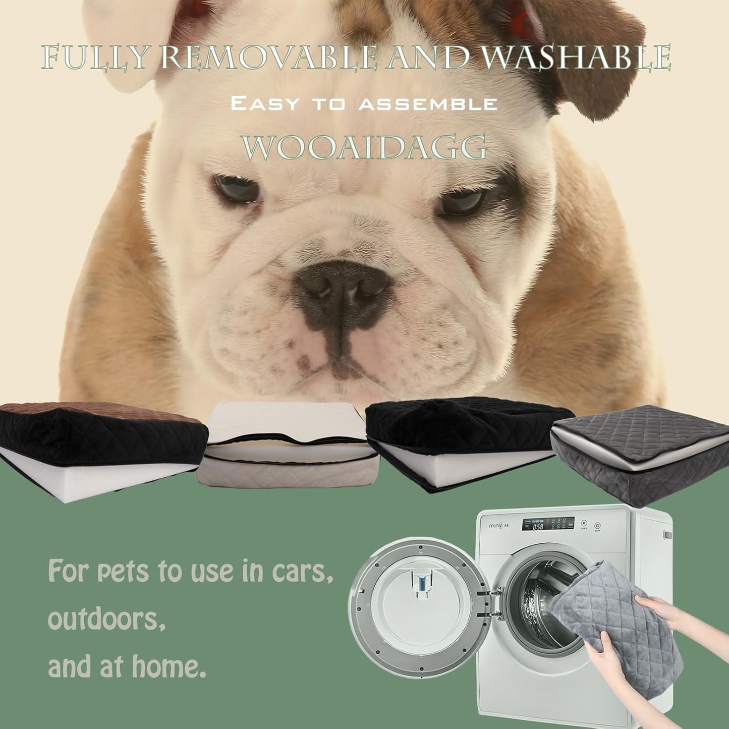 Dog Car Seat for Medium Dogs, Pet Travel Bed with Seat Belt Channel, Fully Detachable and Washable, 3 Straps Easy to Install (Green)