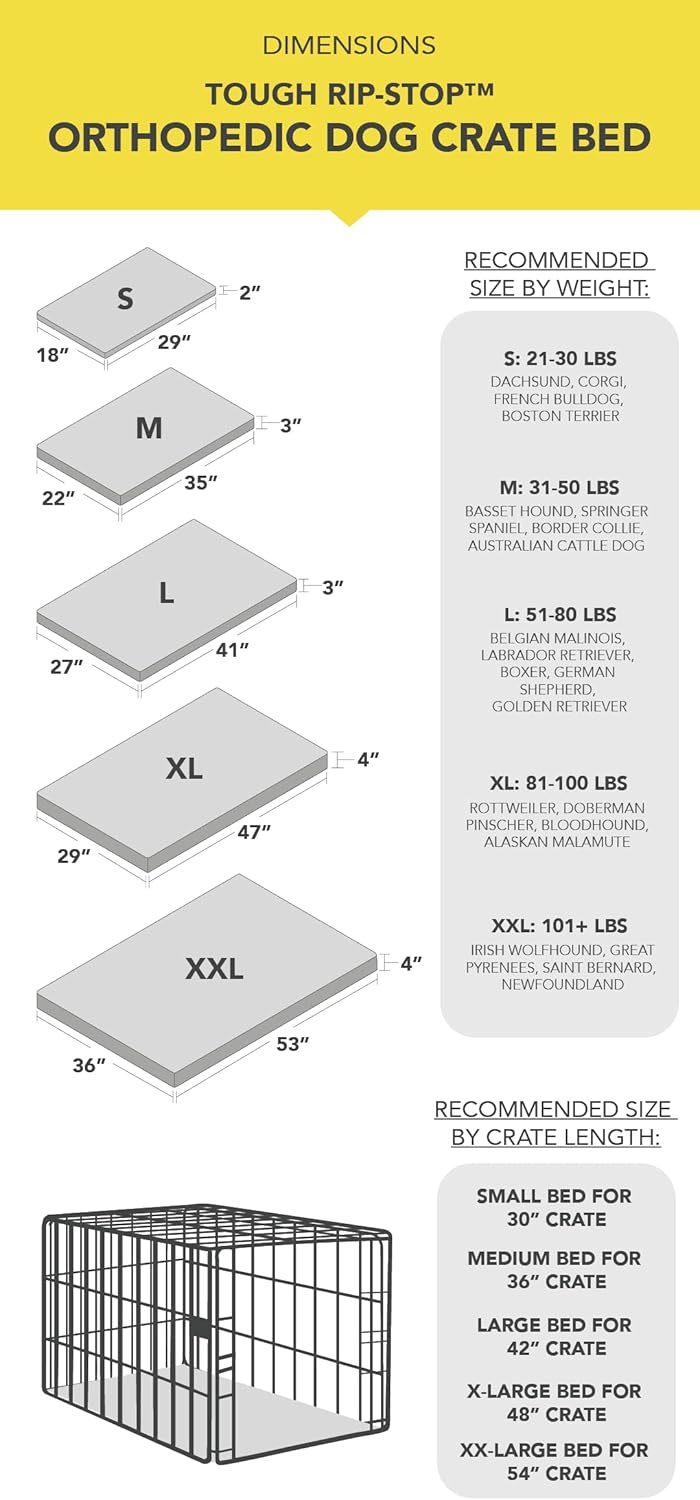 K9 Ballistics Tough Ripstop Orthopedic Dog Bed - Durable Pad with Washable Cover, for Wire Crates, Tie-Downs Included, Size: X-Large 47"x29", Blue Quartz