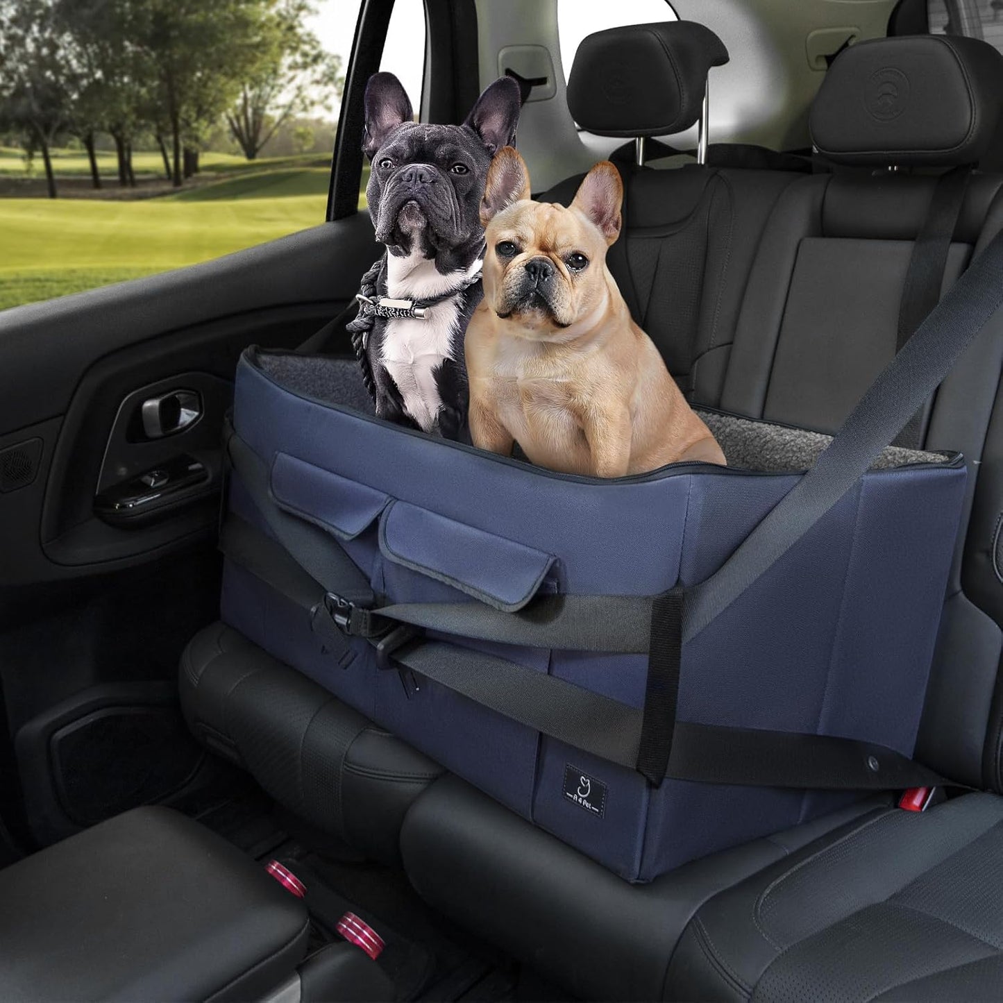 A 4 Pet Dog Car Seat for Medium/Large Dog or 2 Small Dogs, Booster Car Seat with Storage Bags and 2 Seat Belts, Pet Seat for Dogs Under 55 lbs